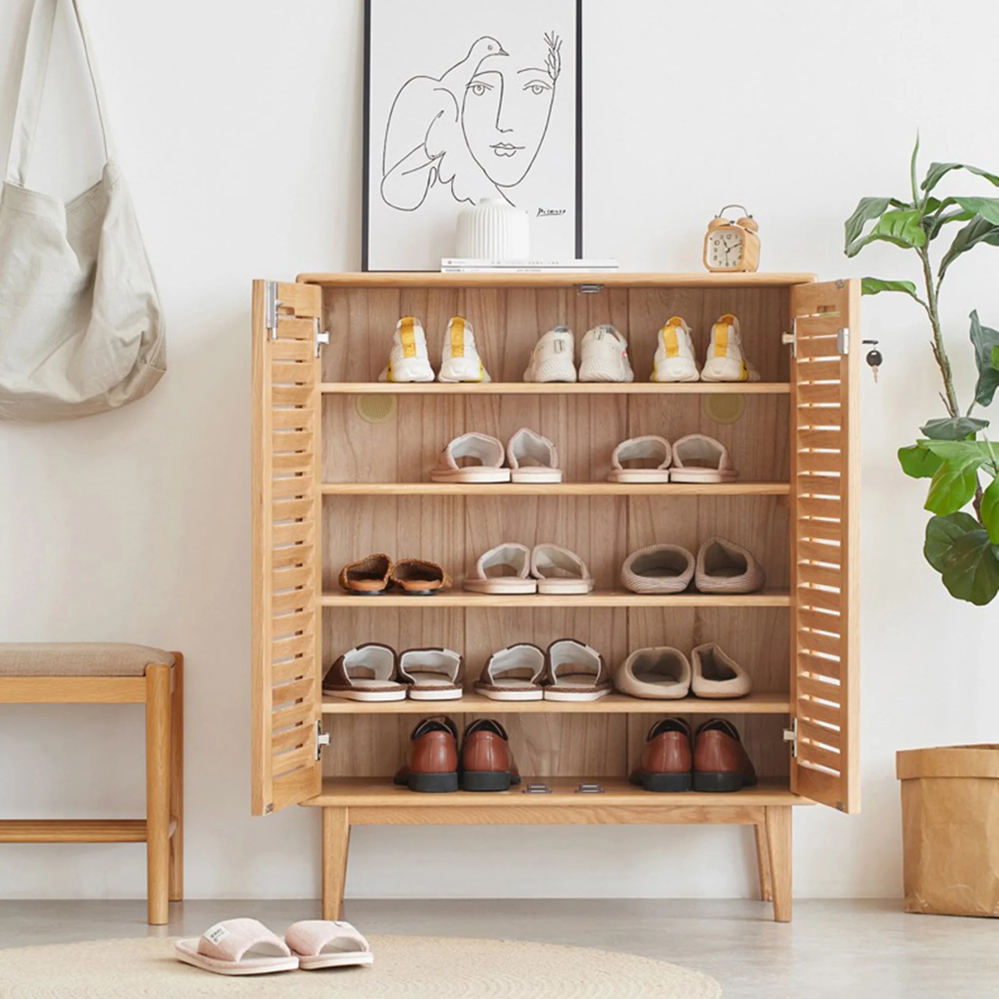 Solidwood Bailey Shoe Cabinet, 80x35x100cm, Natural Wood