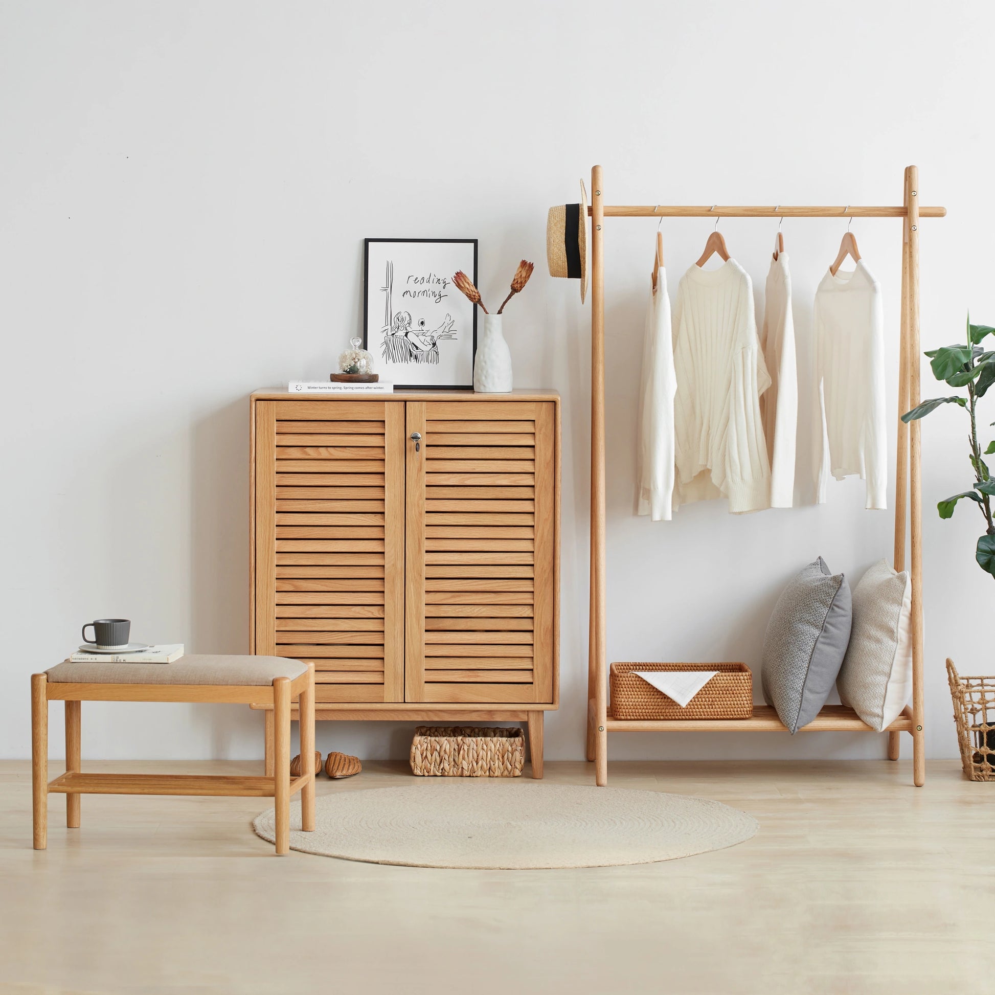 Solidwood Bailey Shoe Cabinet, 80x35x100cm, Natural Wood