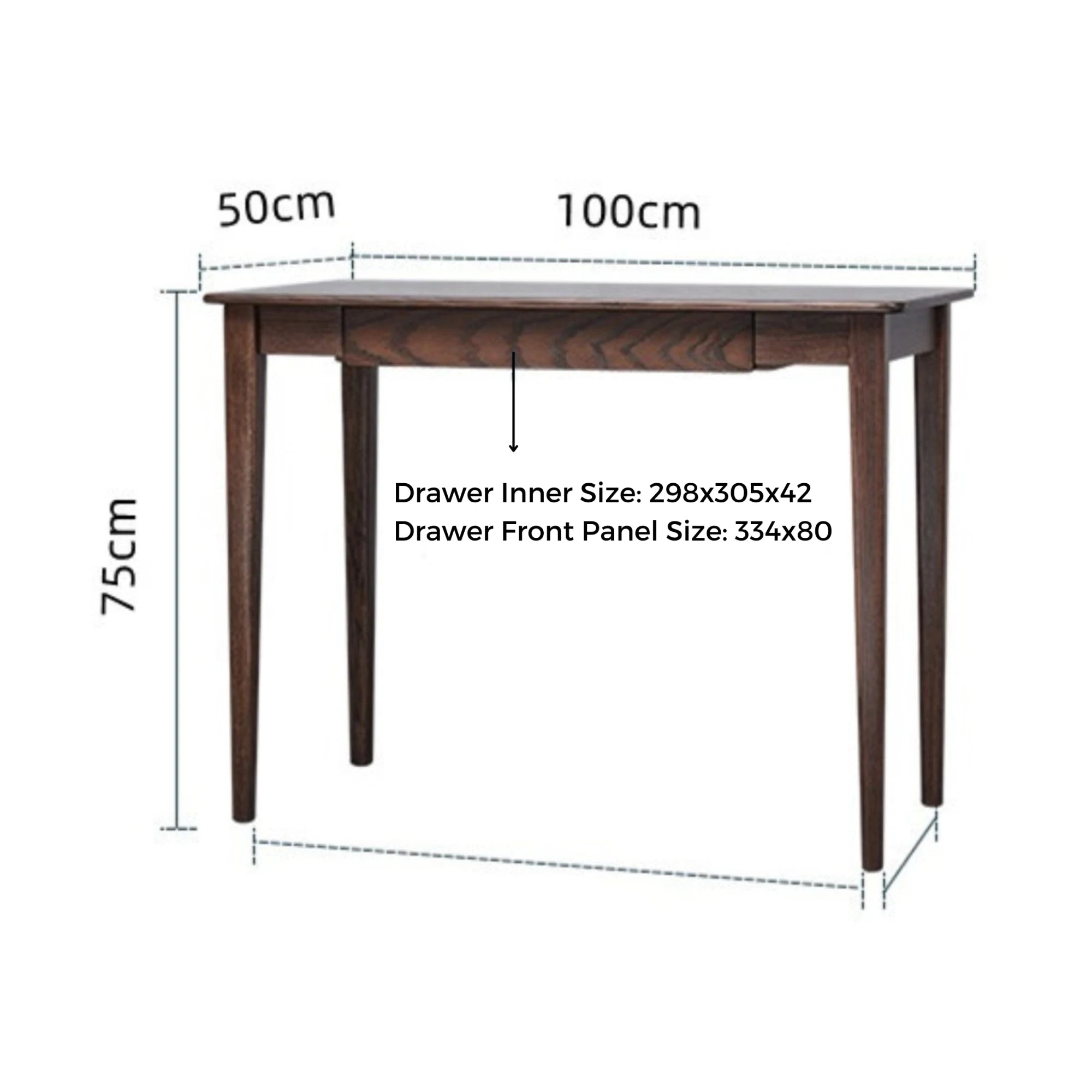 Solidwood Bailey Desk, A Drawer, 100x50CM, Dark Wood