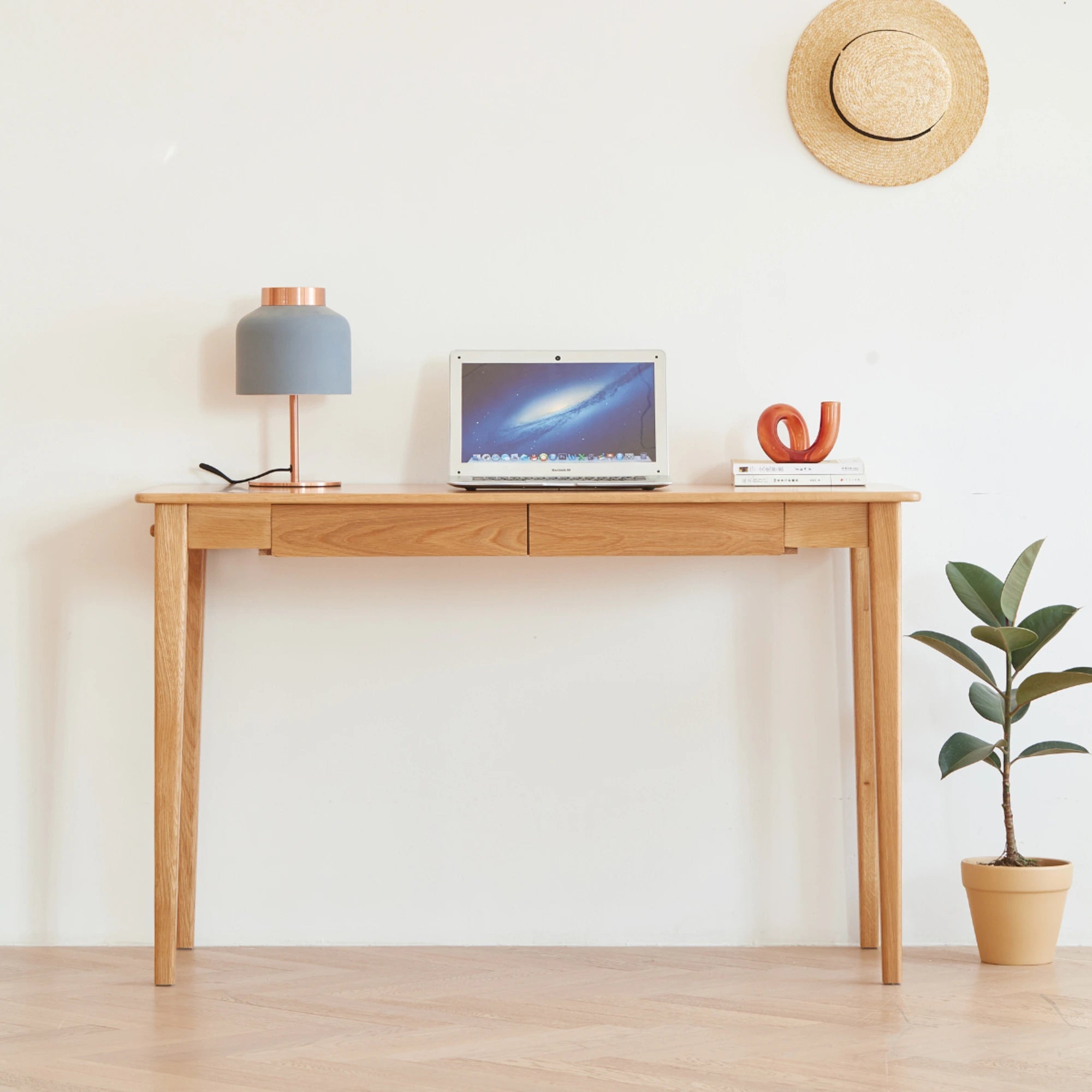 Solidwood Bailey Desk with 2 Drawers, Natural Wood