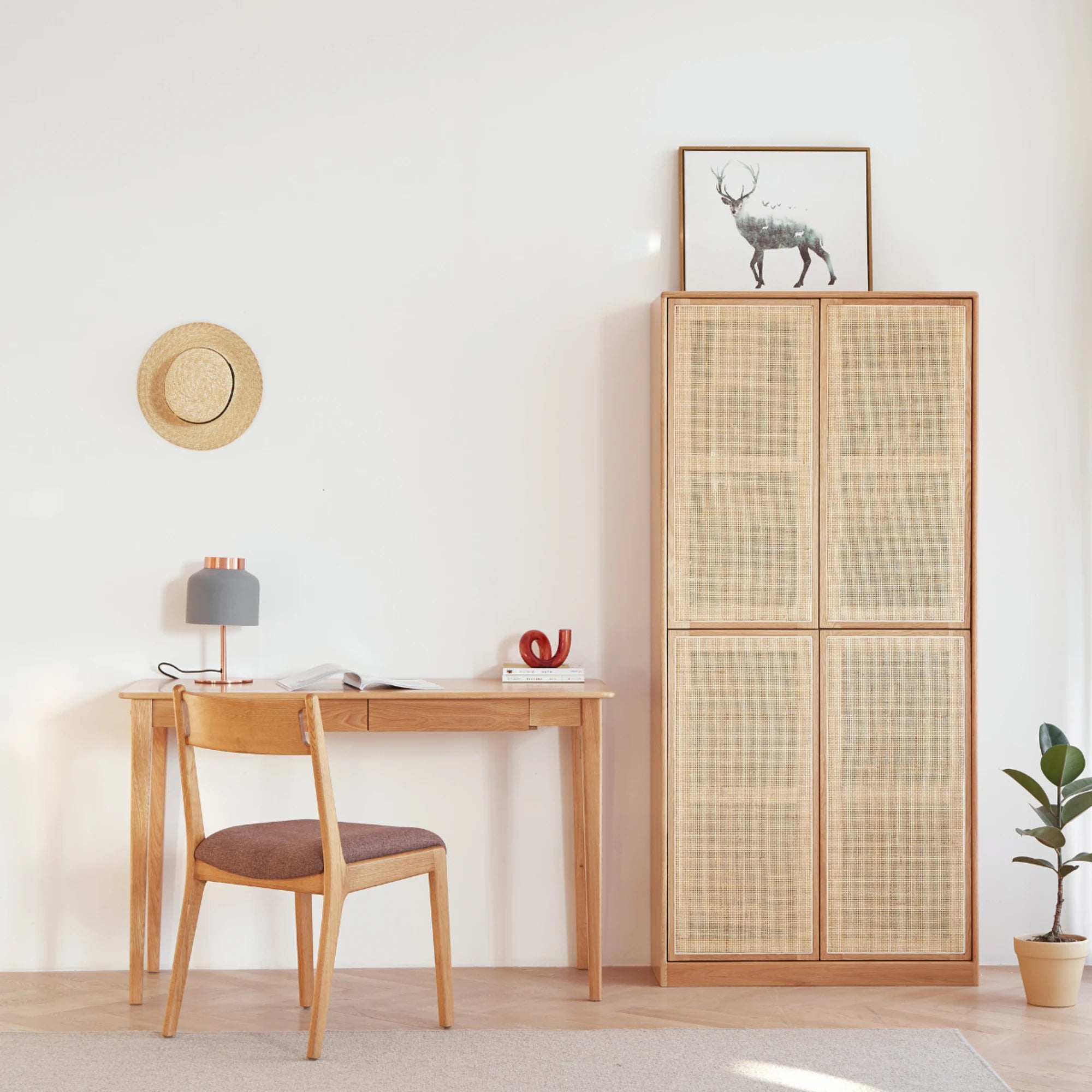 Solidwood Bailey Desk with 2 Drawers, Natural Wood
