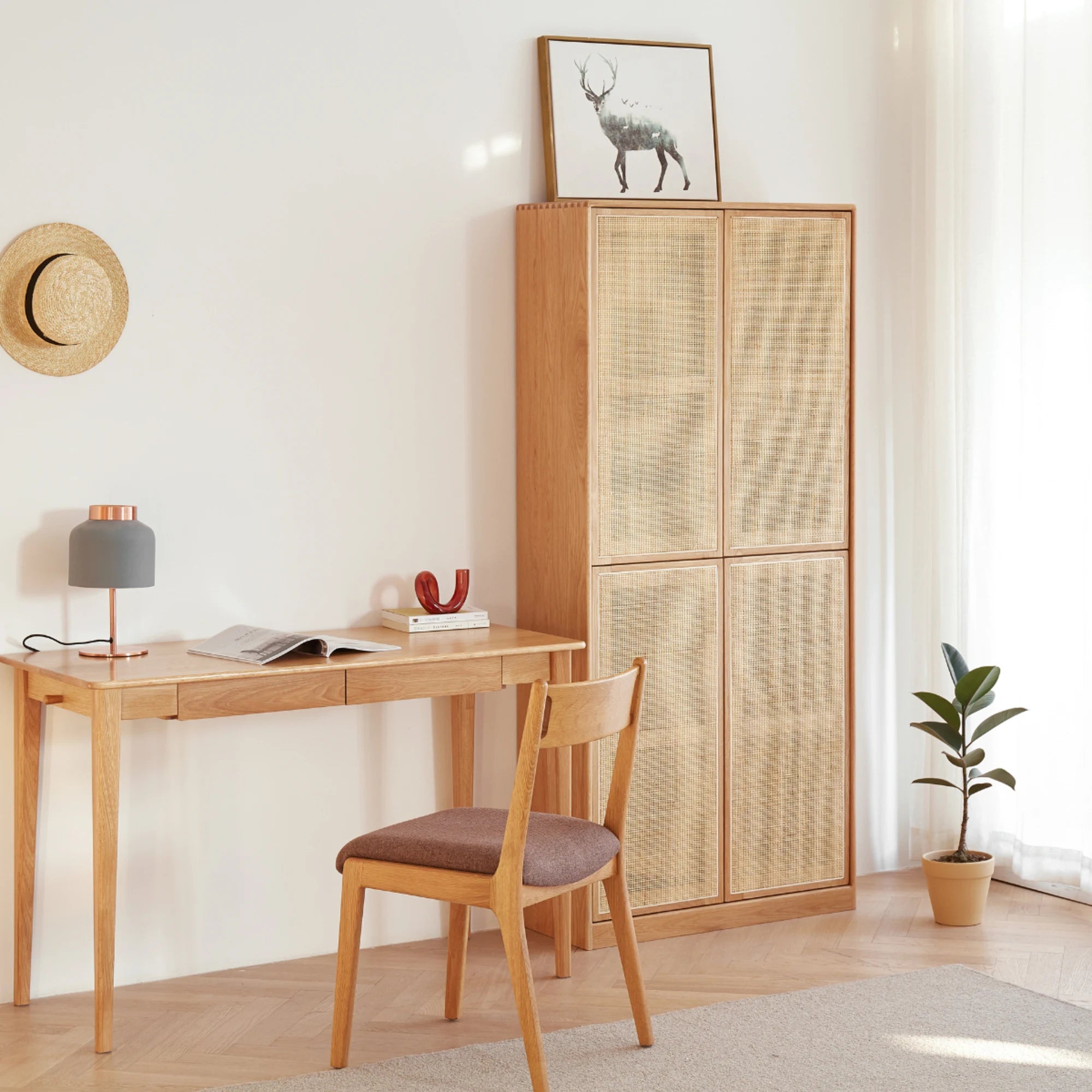 Solidwood Bailey Desk with 2 Drawers, Natural Wood