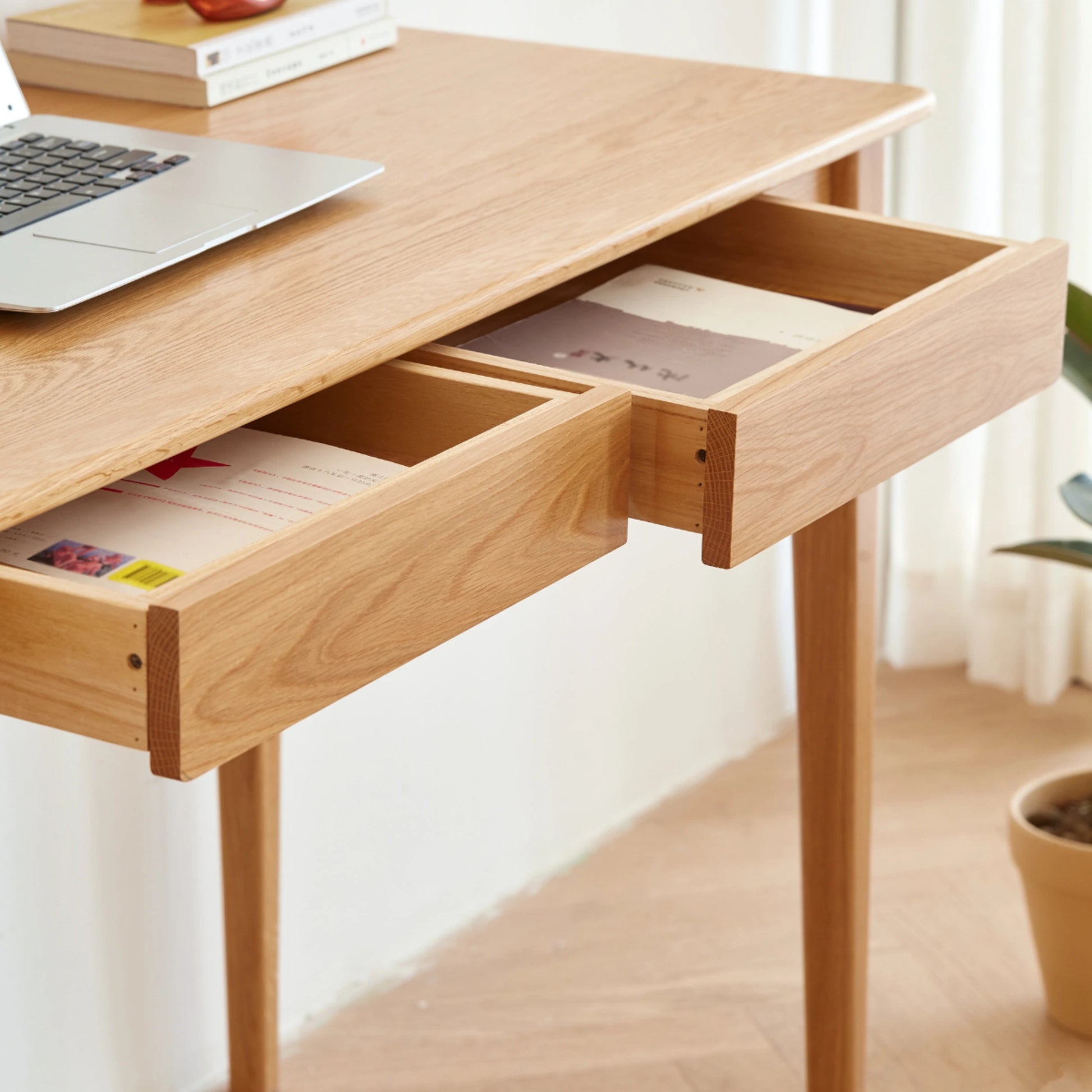 Solidwood Bailey Desk with 2 Drawers, Natural Wood