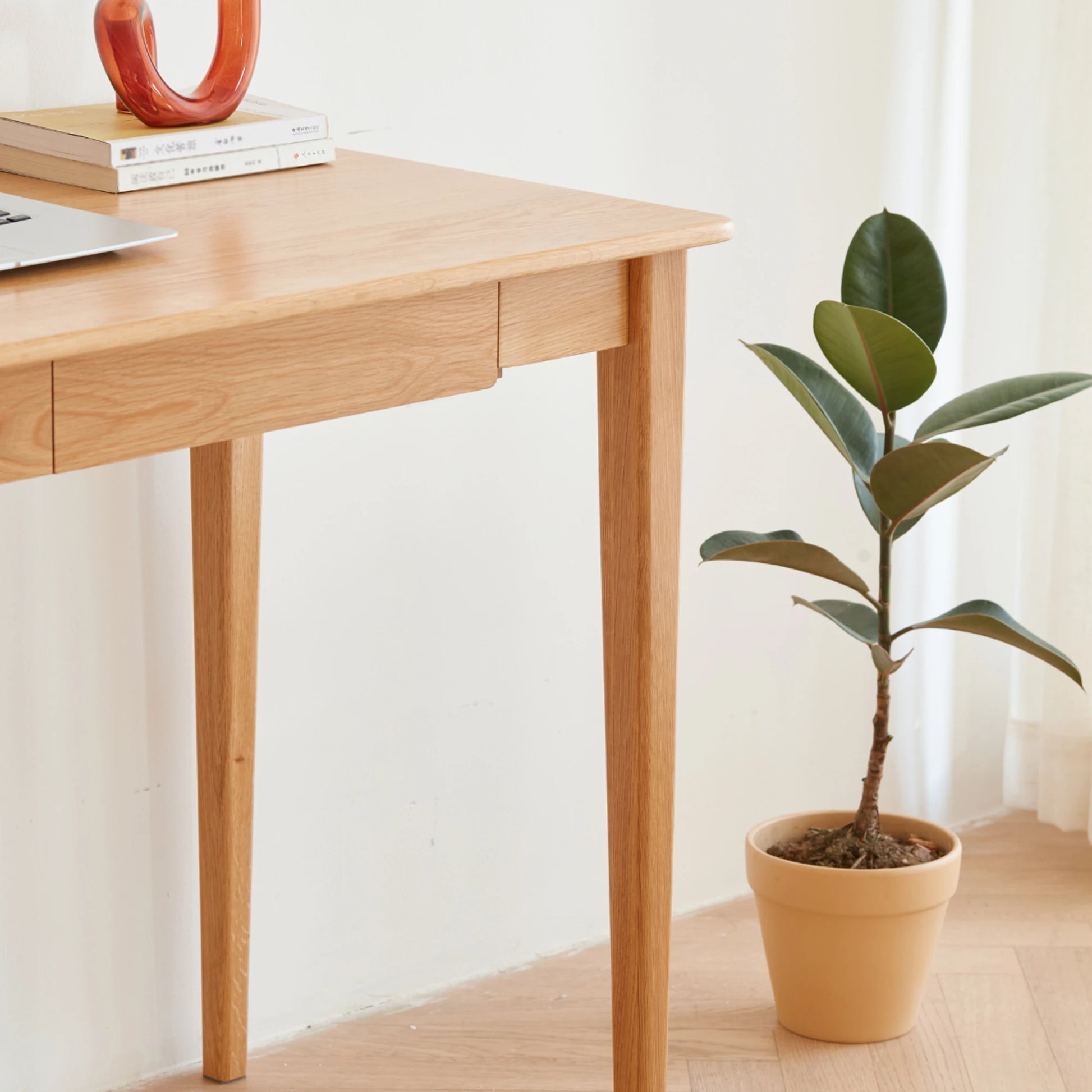 Solidwood Bailey Desk with 2 Drawers, Natural Wood