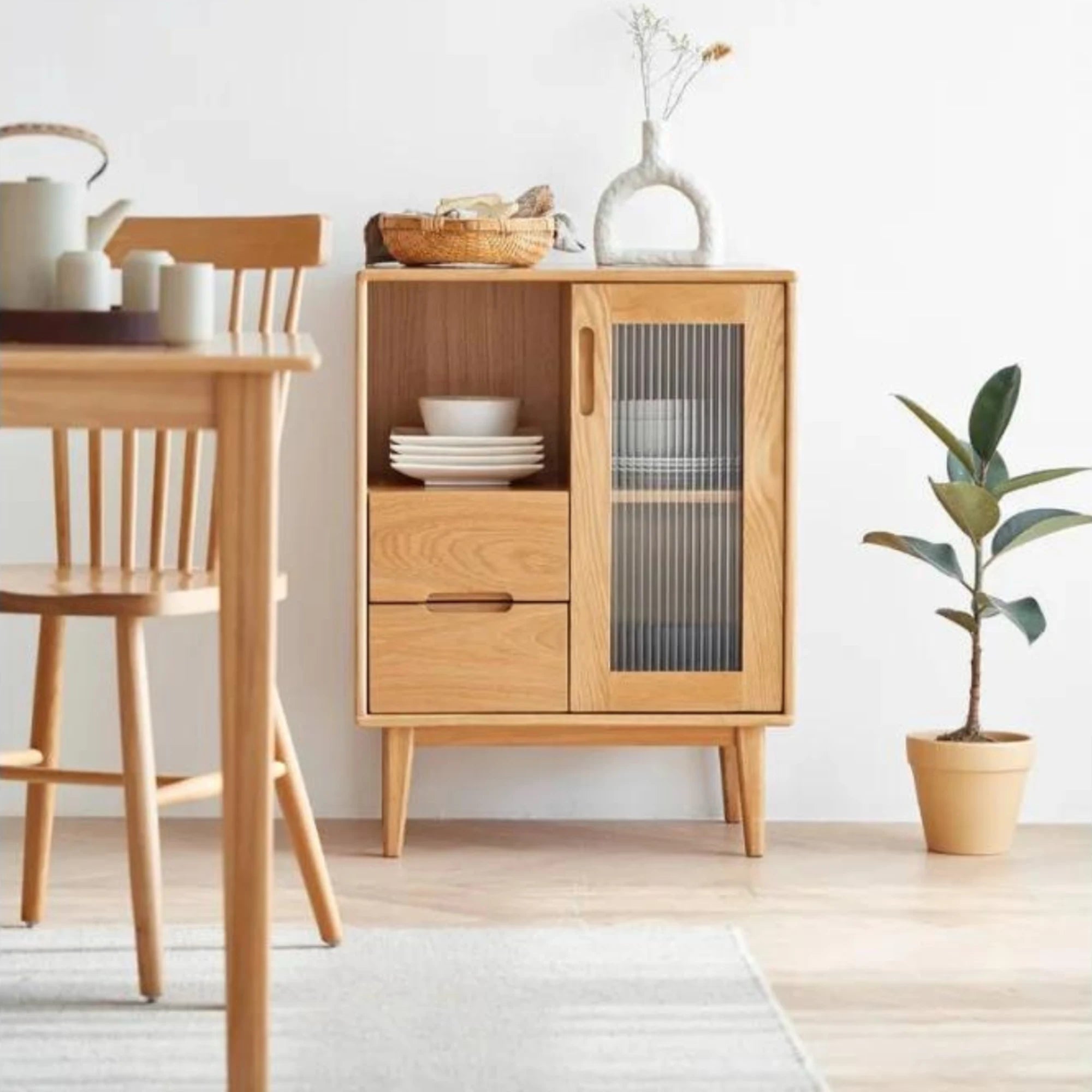 Solidwood Bailey Sideboard, 60x40X80CM, Natural Wood
