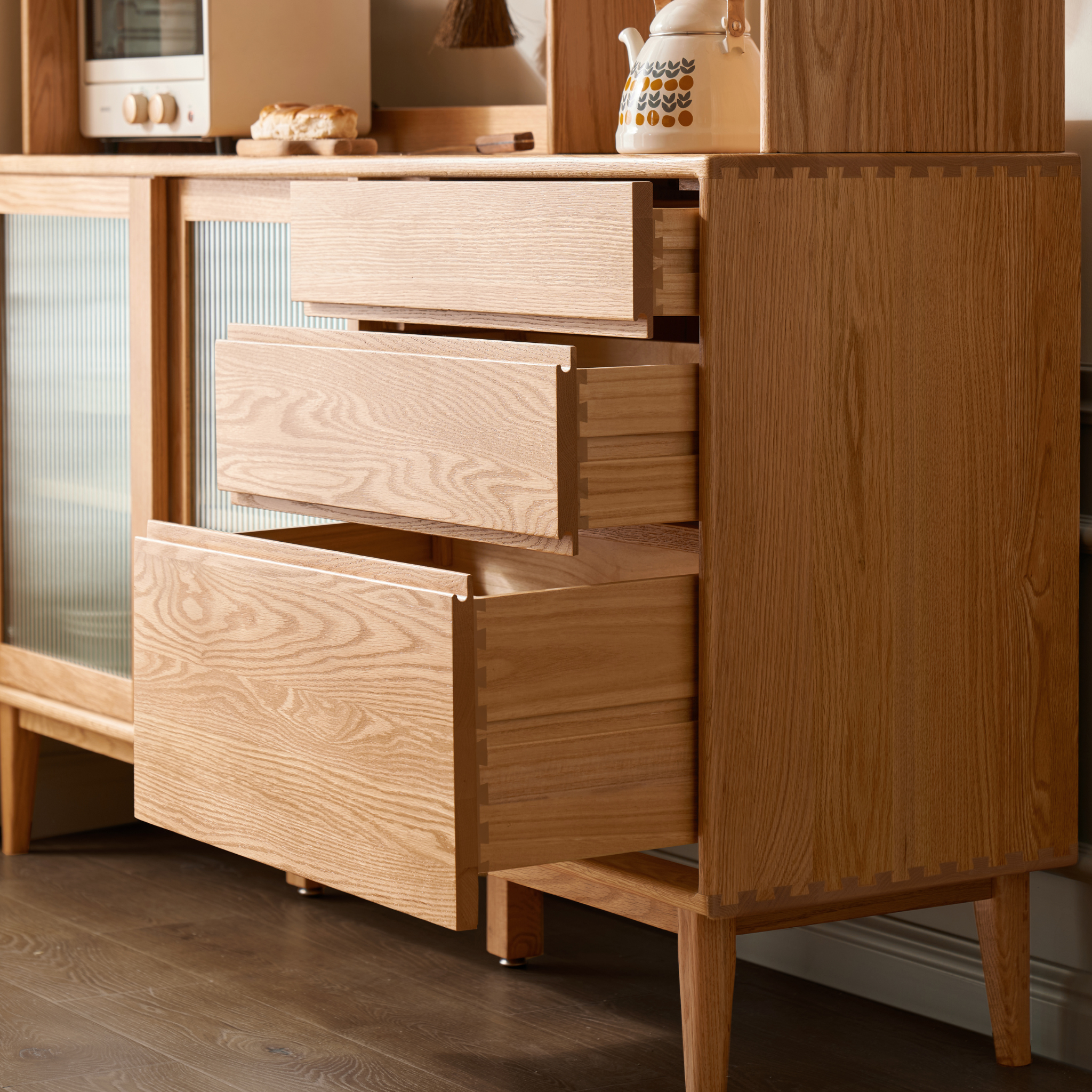 Solidwood Bailey Sideboard, 125x40x169CM, Natural Wood