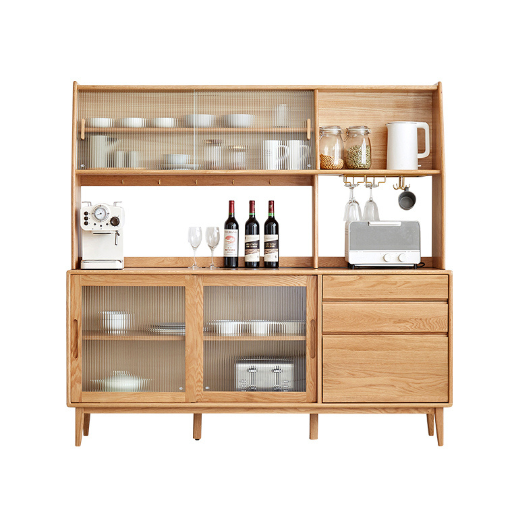 Solidwood Bailey Sideboard, 150x40x169CM, Natural Wood