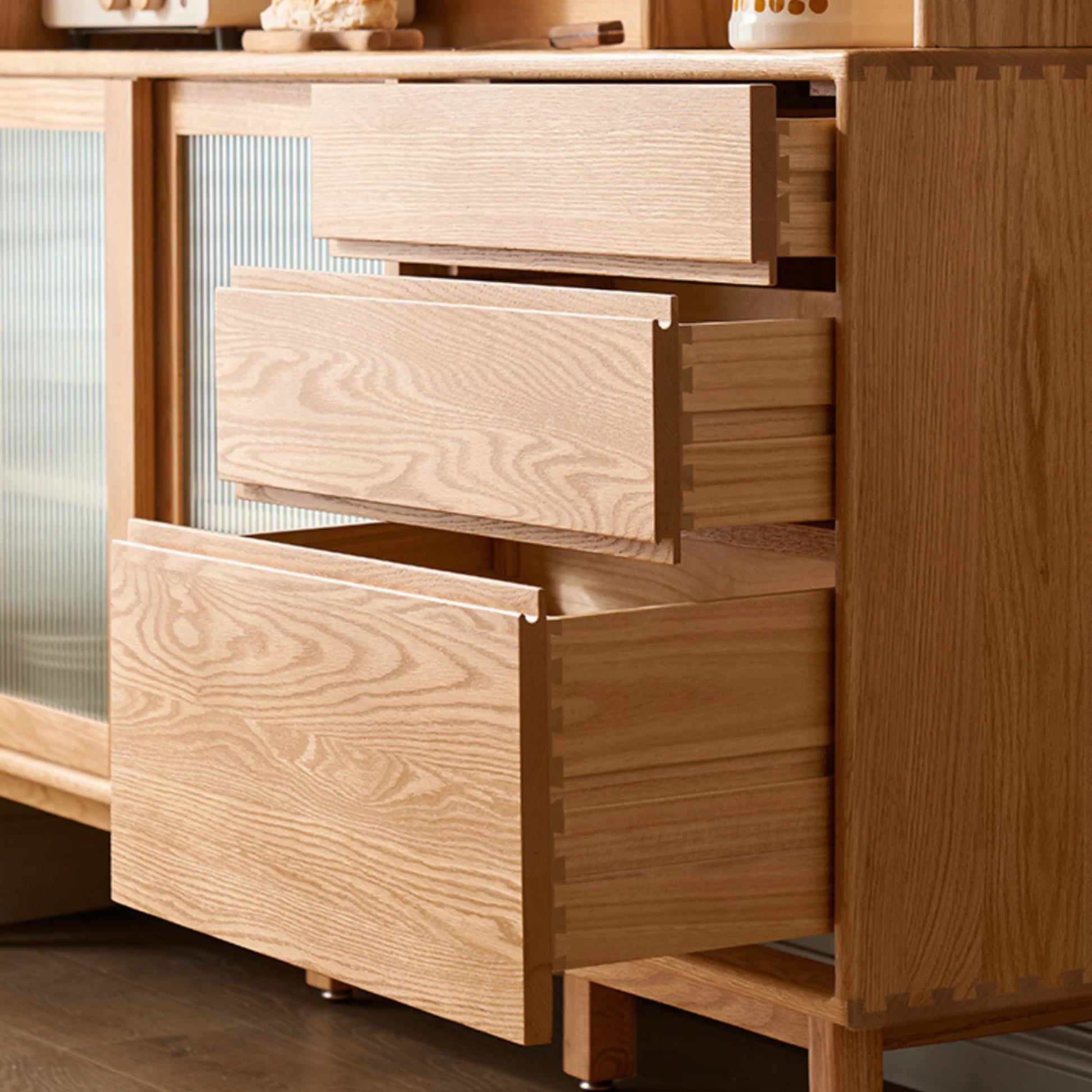 Solidwood Bailey Sideboard, 150x40x169CM, Natural Wood