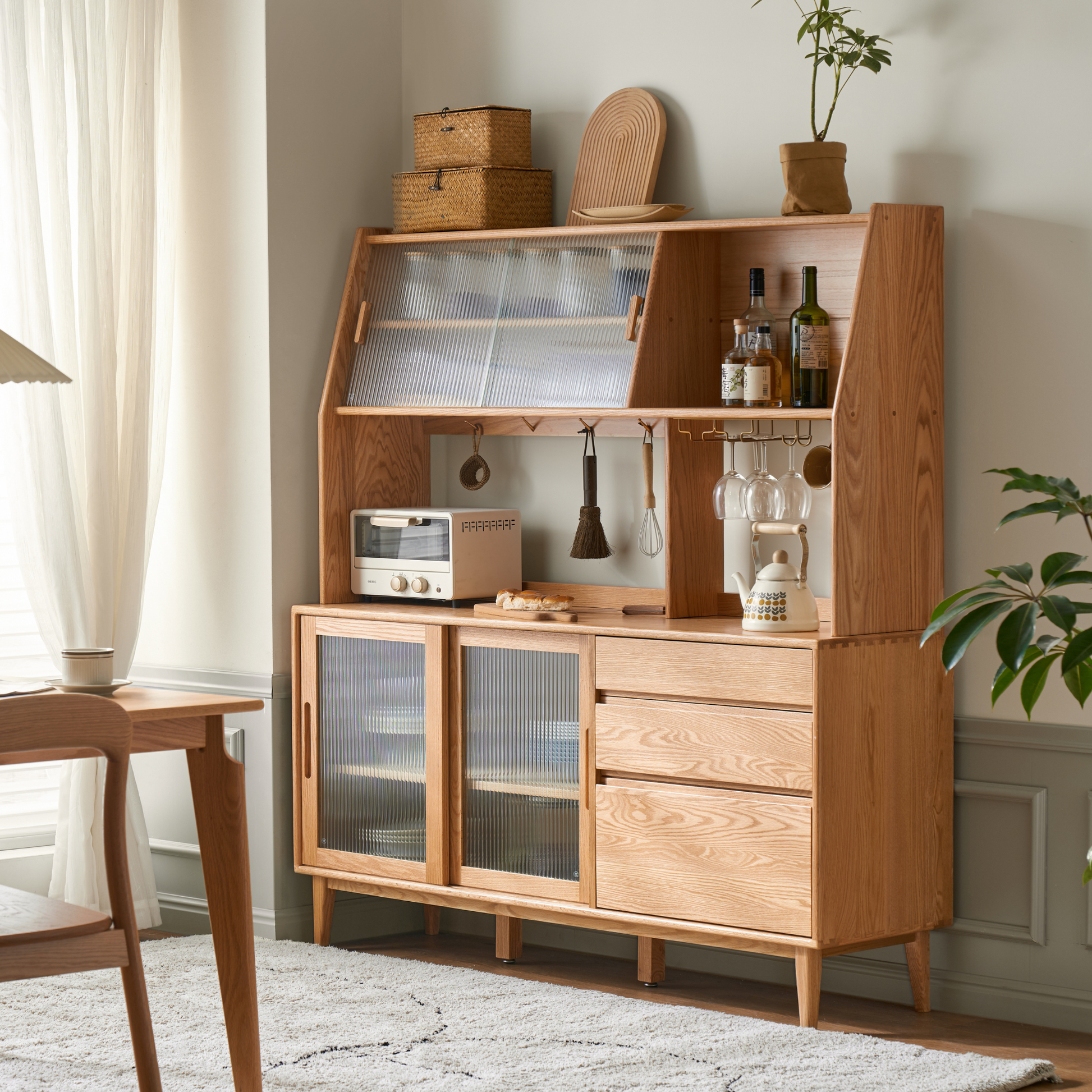 Solidwood Bailey Sideboard, 150x40x169CM, Natural Wood