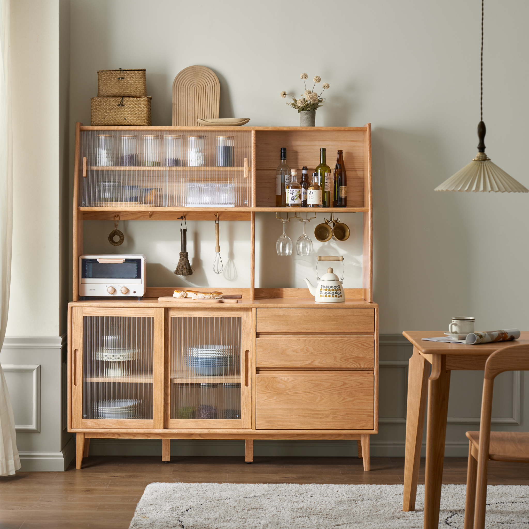 Solidwood Bailey Sideboard, 150x40x169CM, Natural Wood