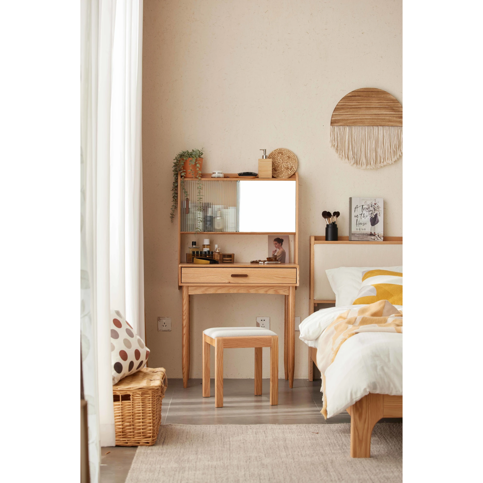 Solidwood Danya Dressing Table, 55x42CM, Natural Wood