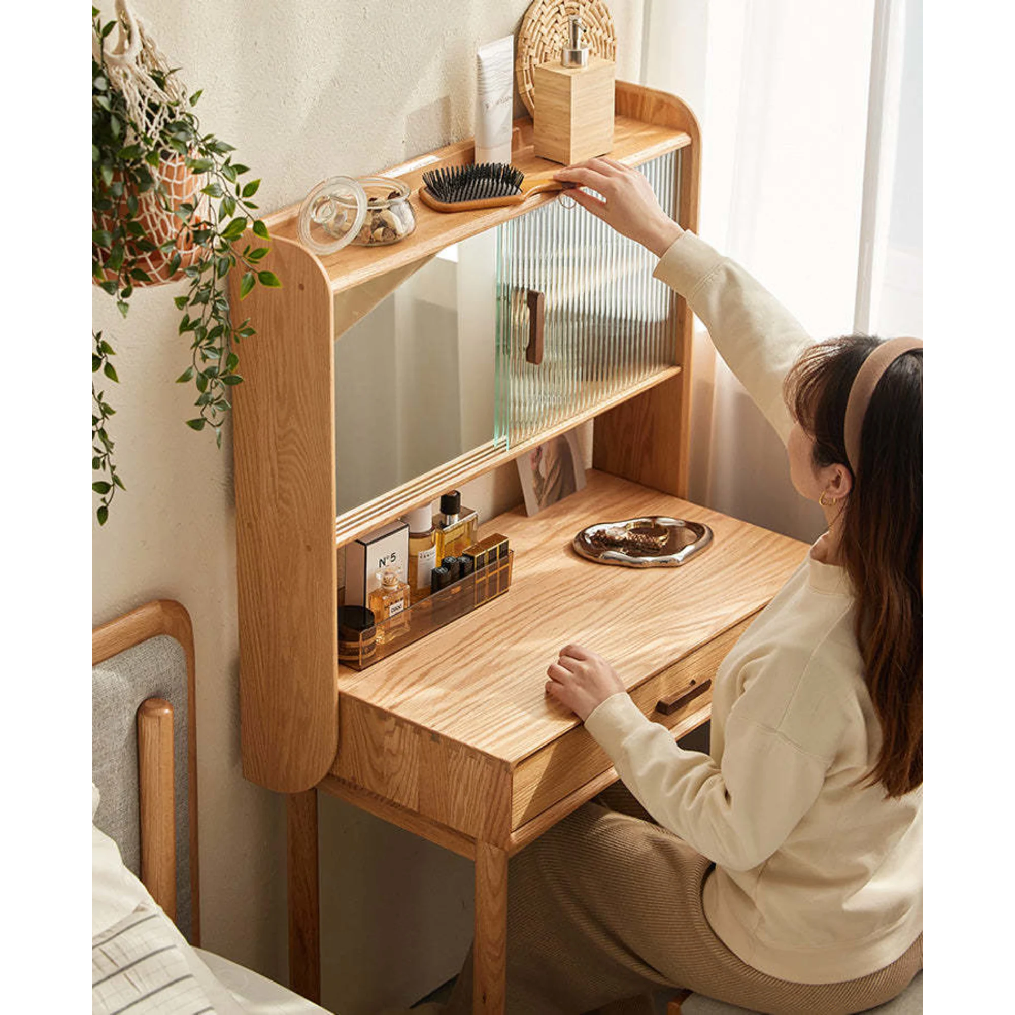 Solidwood Danya Dressing Table, 55x42CM, Natural Wood
