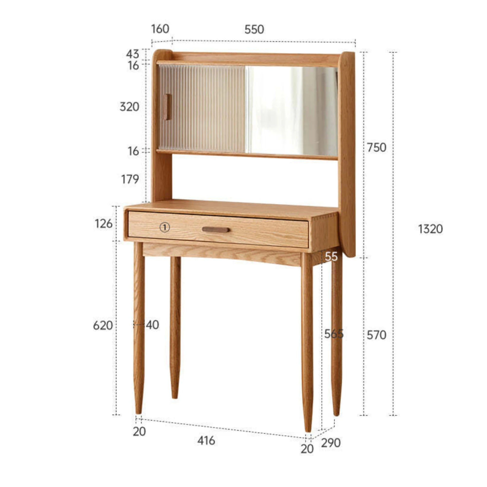 Solidwood Danya Dressing Table, 55x42CM, Natural Wood