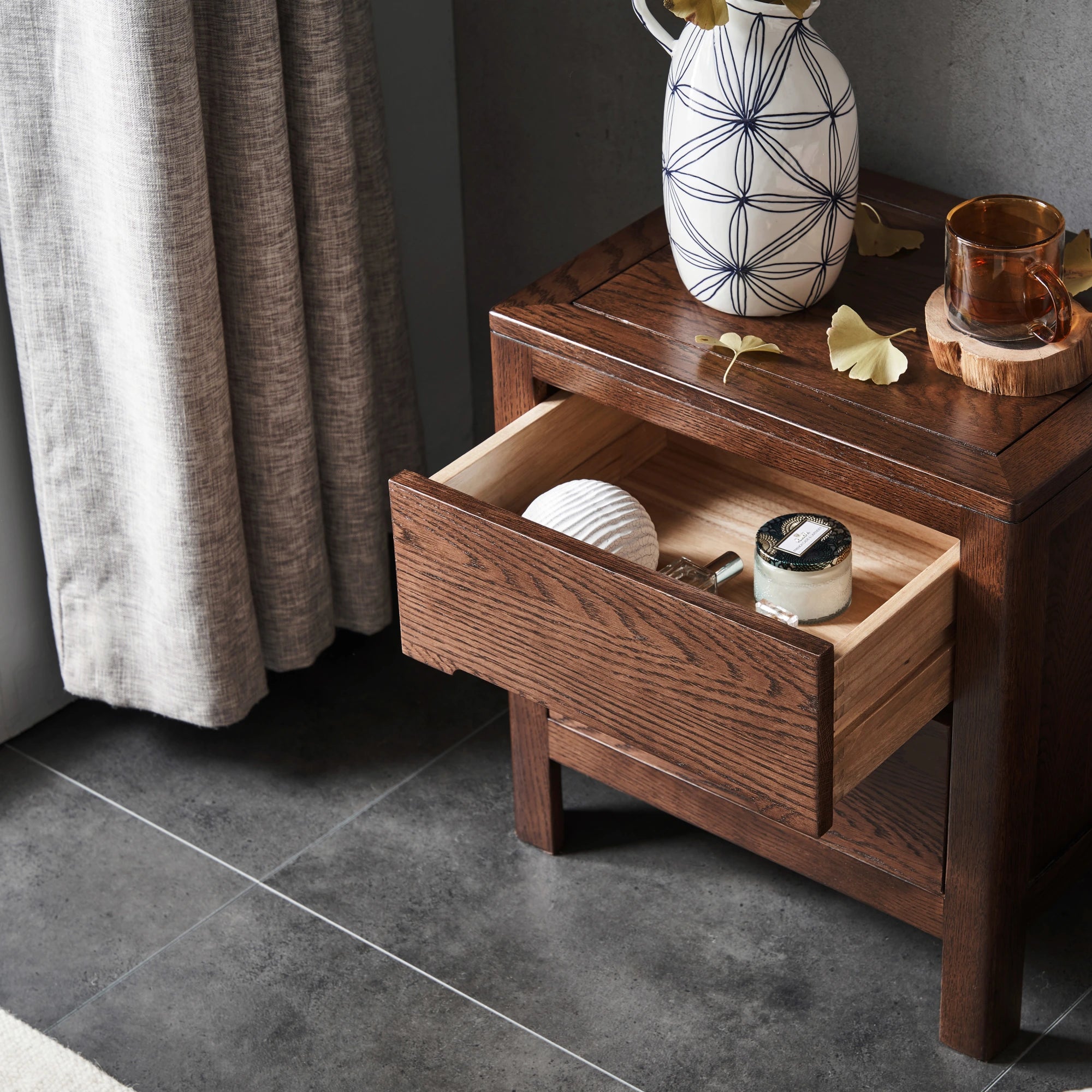 Solidwood Edinburgh Bedside Table, 47x37x50cm, Dark Wood