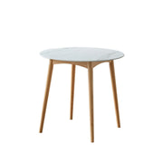 Solidwood Fuji Table, Faux White Marble, Natural Wood
