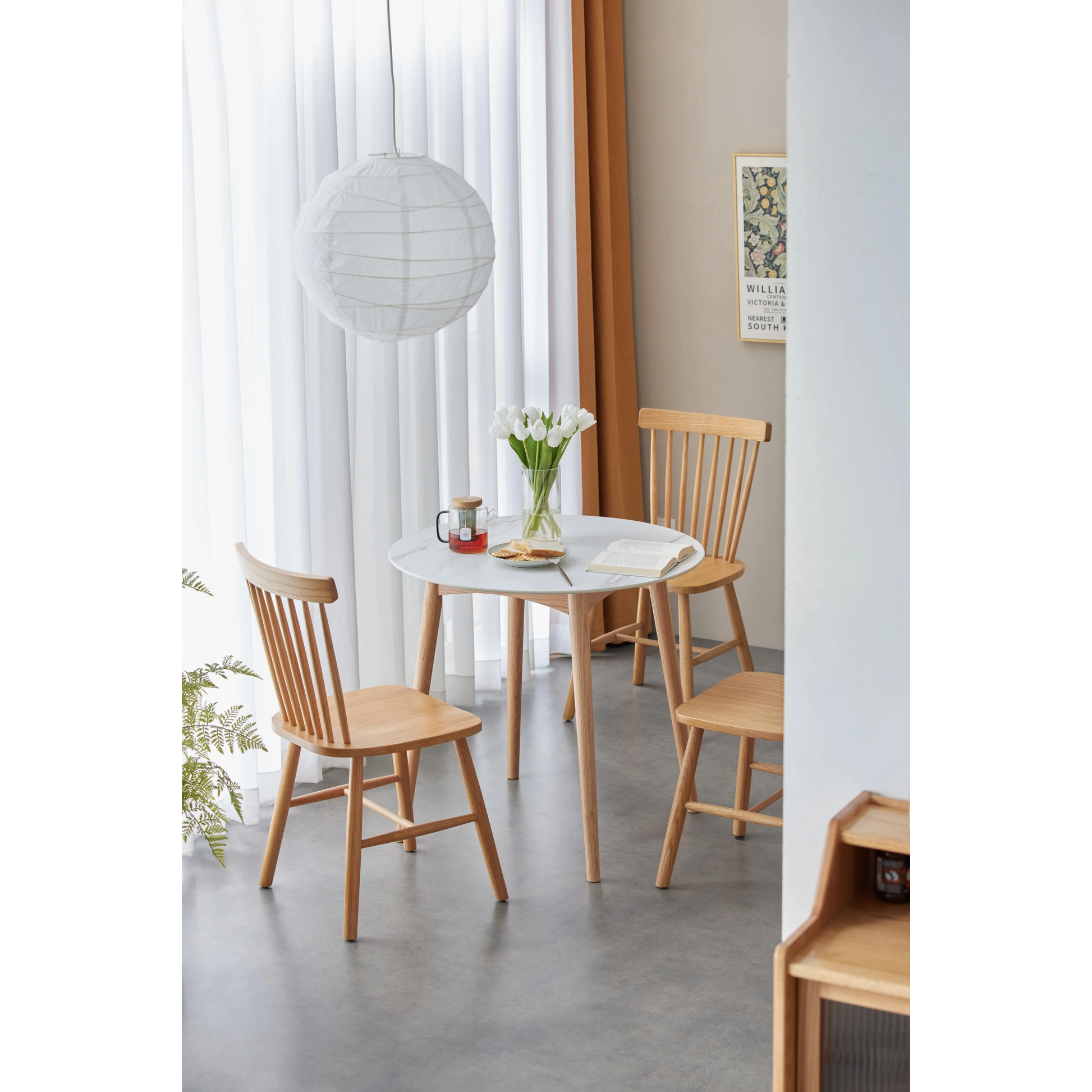 Solidwood Fuji Table, Faux White Marble, Natural Wood