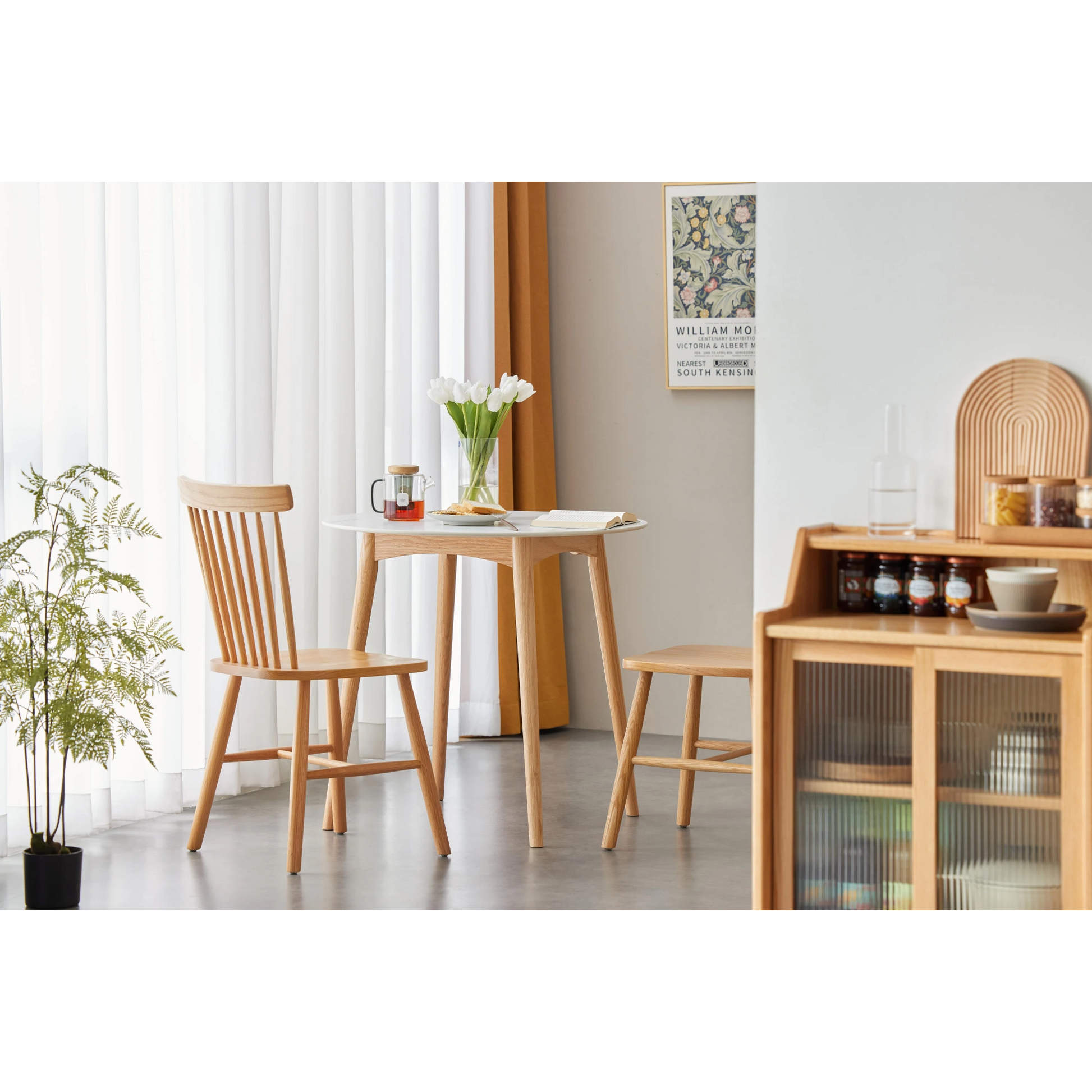 Solidwood Fuji Table, Faux White Marble, Natural Wood