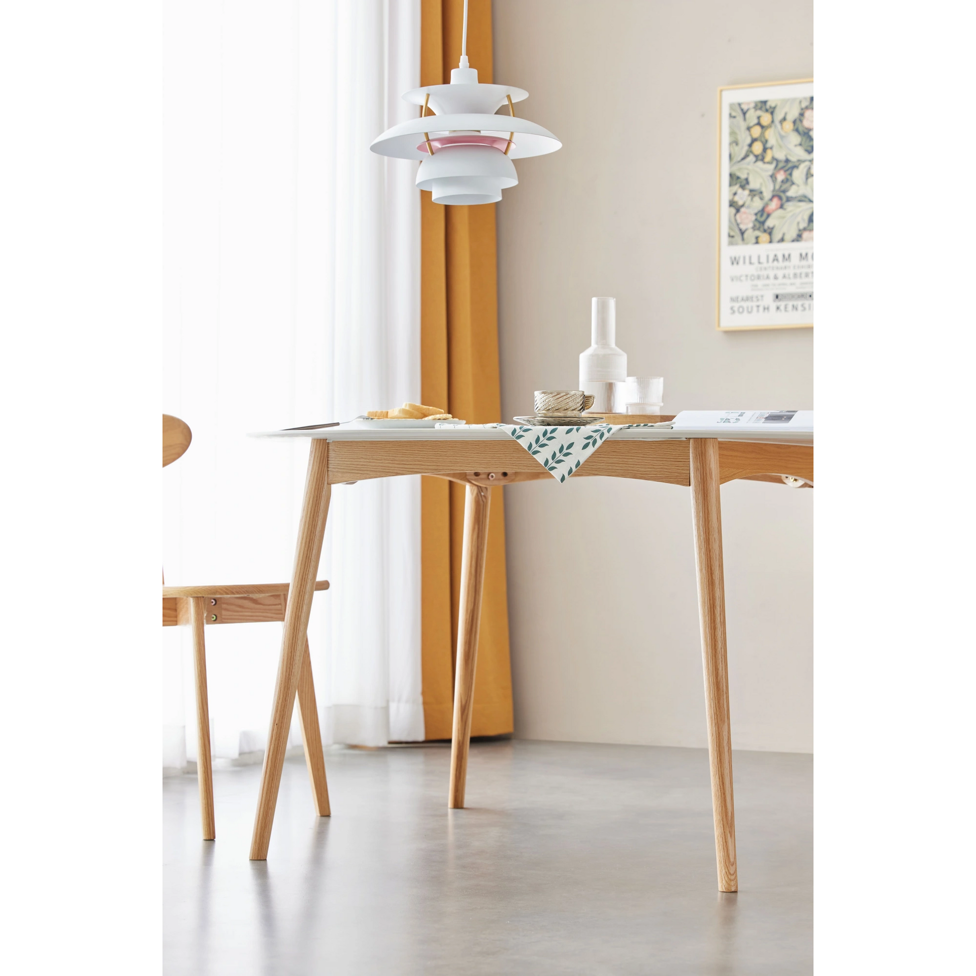 Solidwood Fuji Table, Faux White Marble, Natural Wood