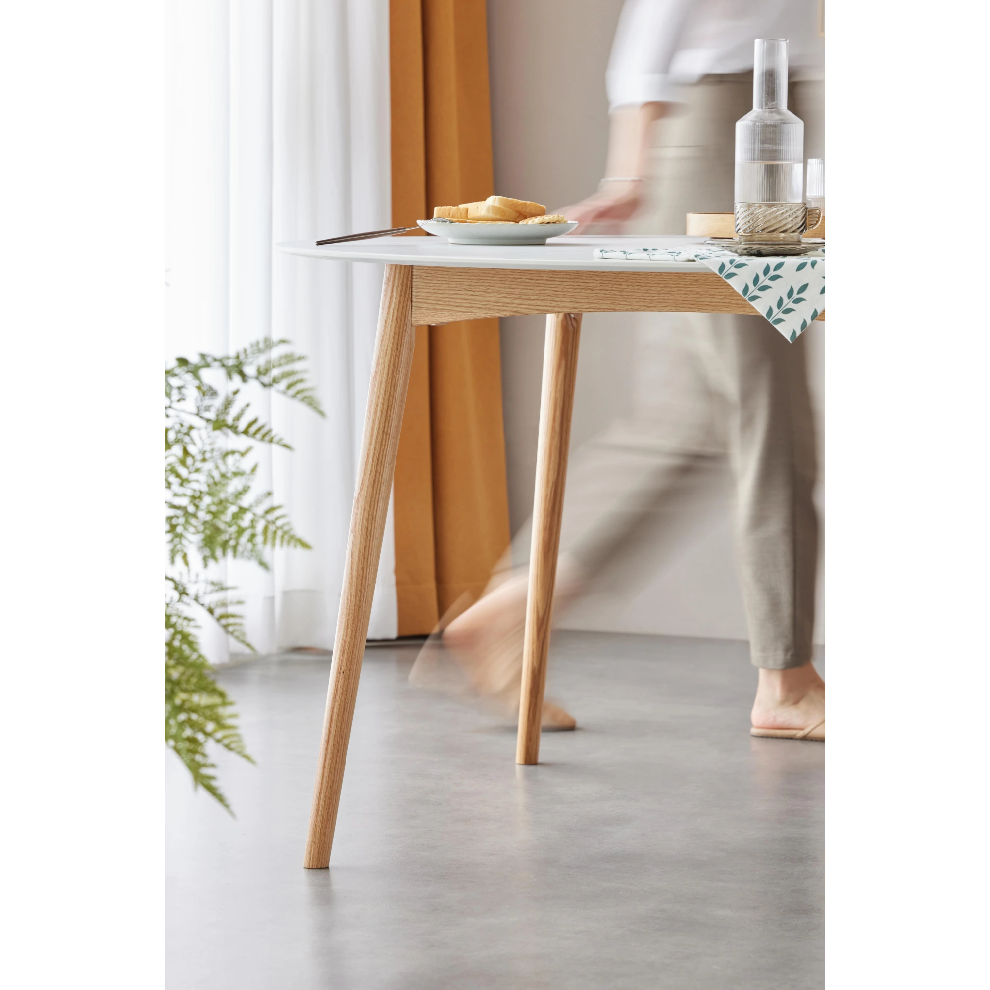 Solidwood Fuji Table, Faux White Marble, Natural Wood