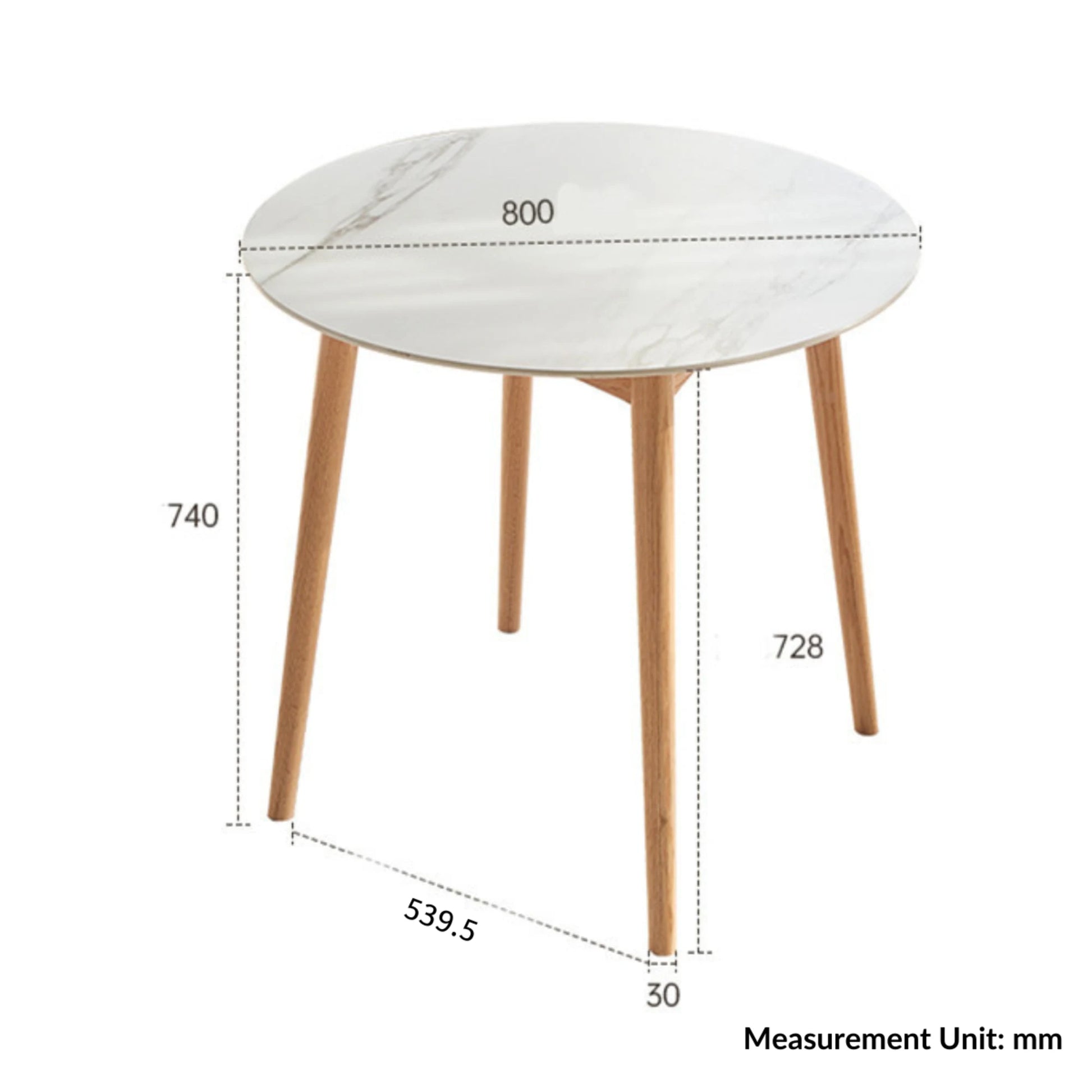 Solidwood Fuji Table, Faux White Marble, Natural Wood