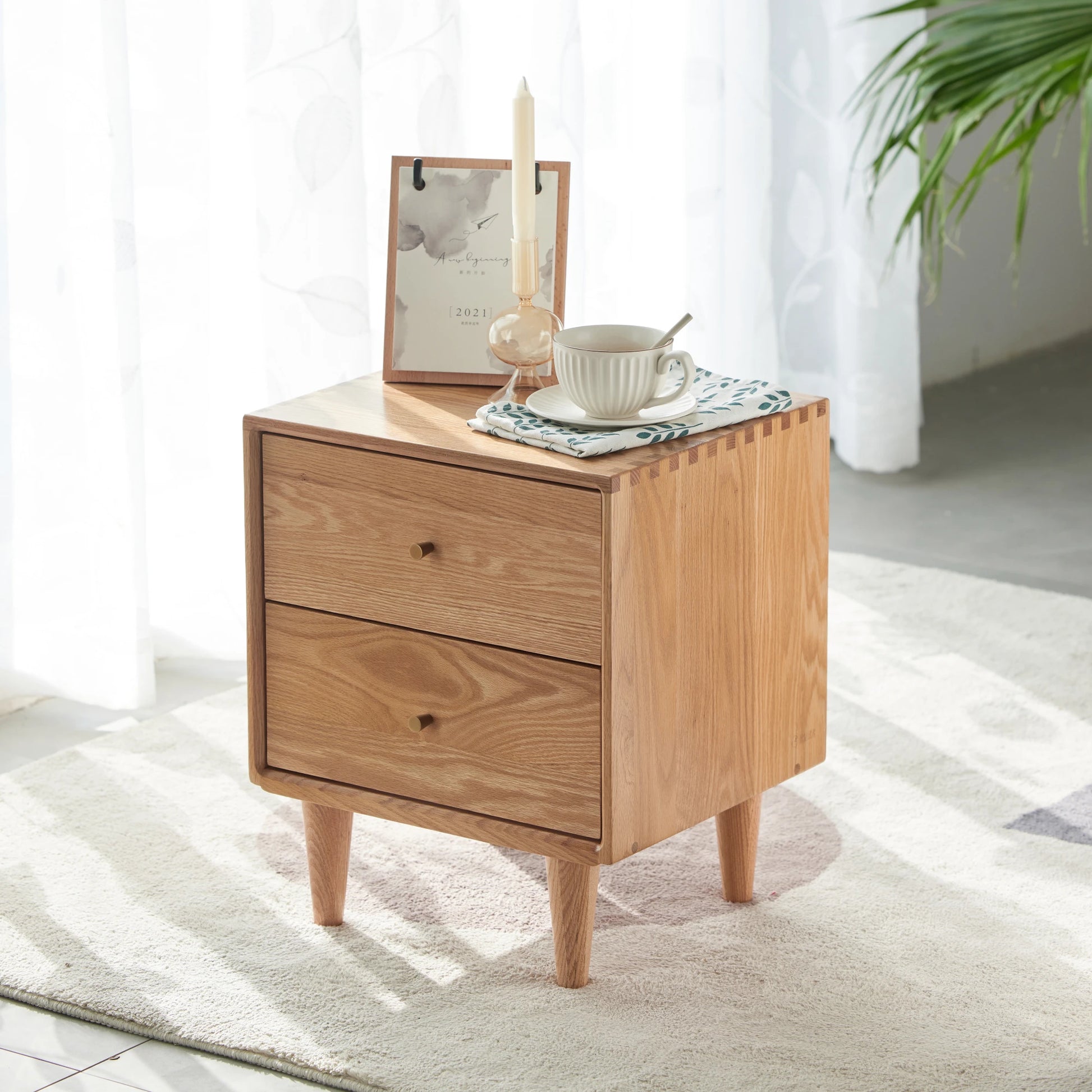 Solidwood Fuji Bedside Table, 40x35x48cm, Natural Wood