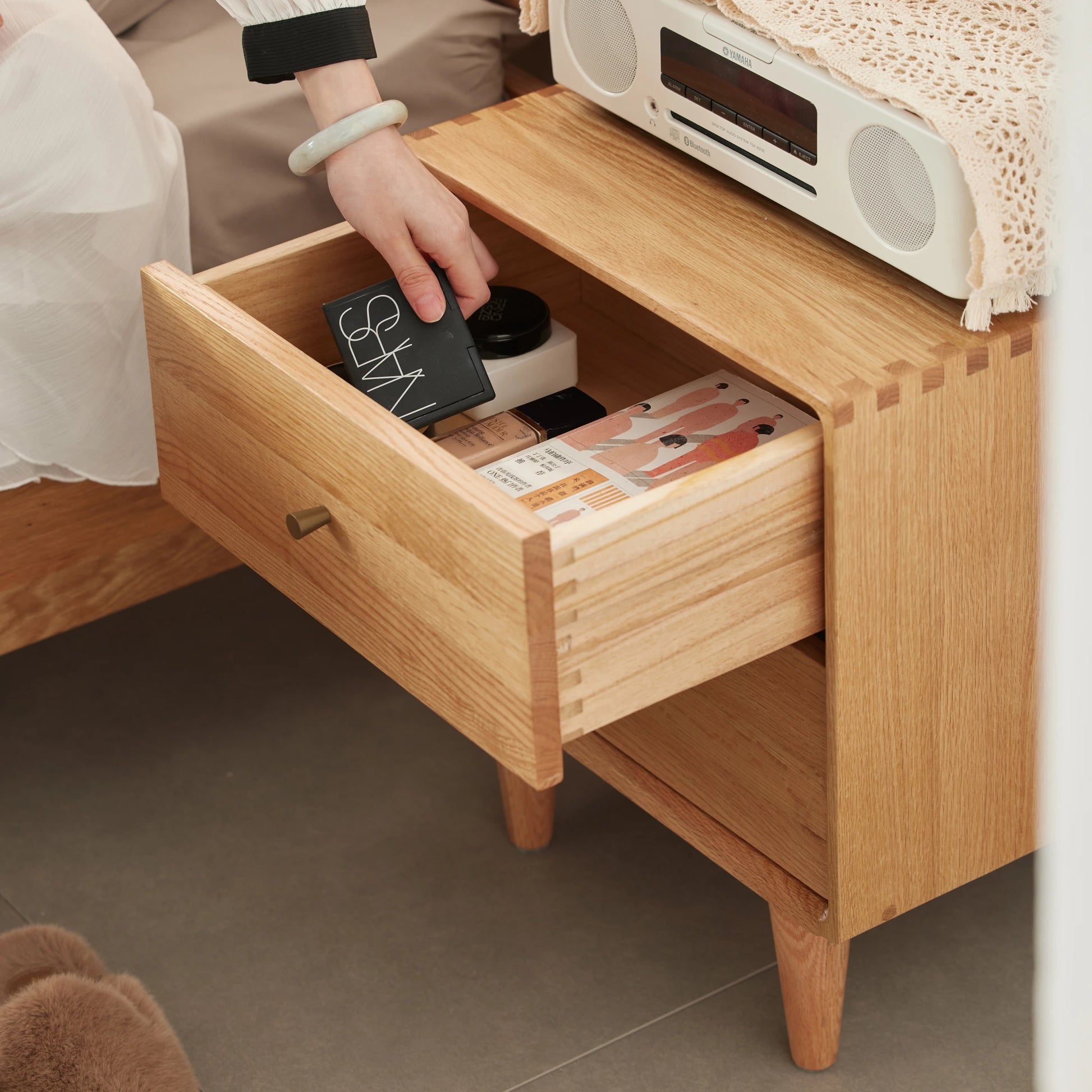Solidwood Fuji Bedside Table, 40x35x48cm, Natural Wood
