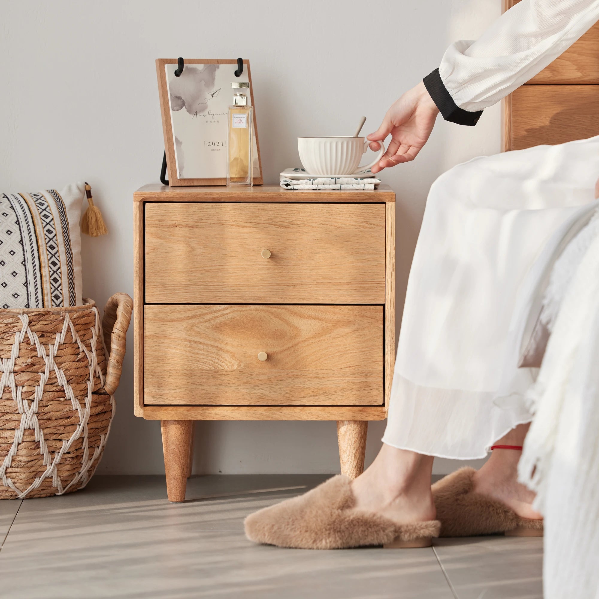 Solidwood Fuji Bedside Table, 40x35x48cm, Natural Wood