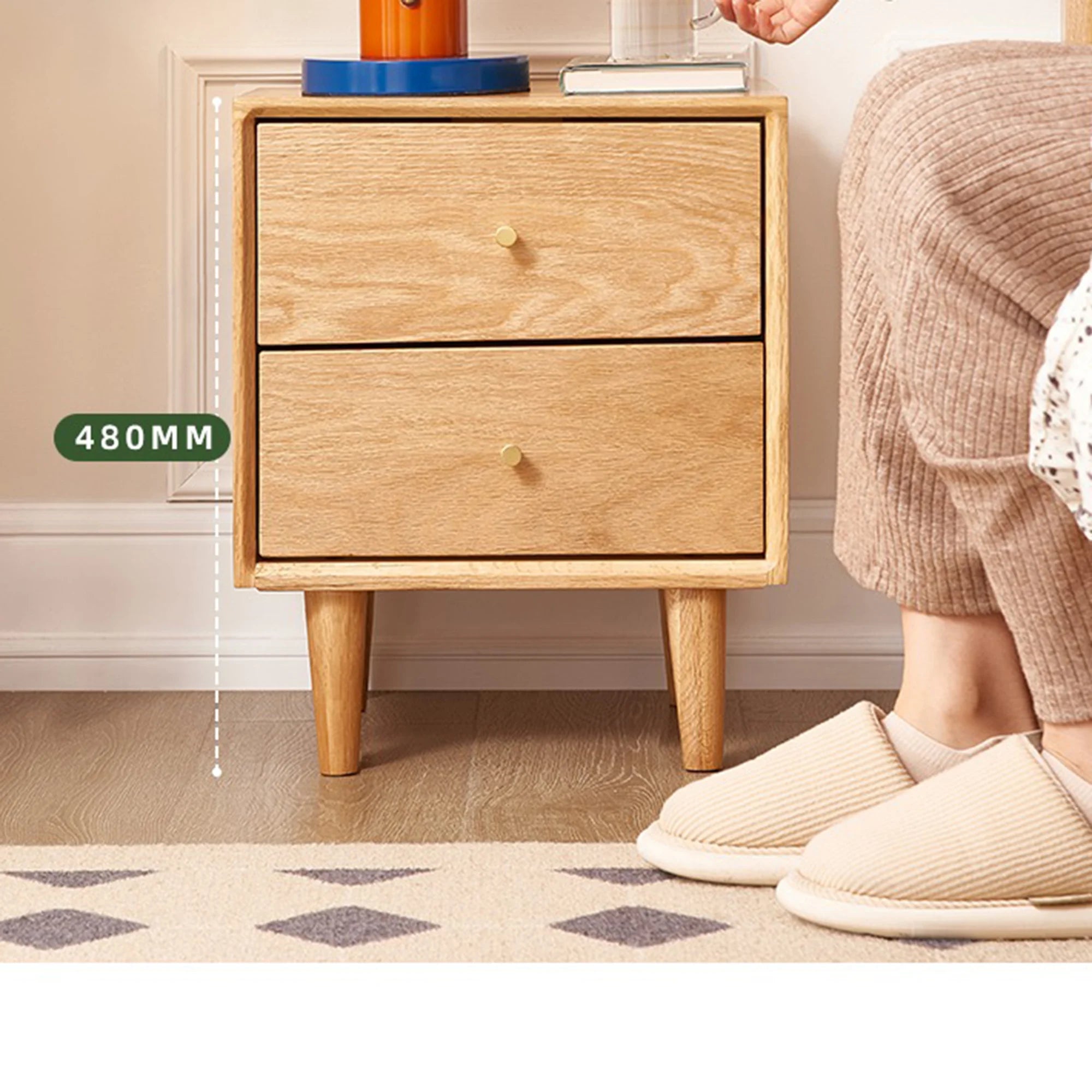 Solidwood Fuji Bedside Table, 40x35x48cm, Natural Wood