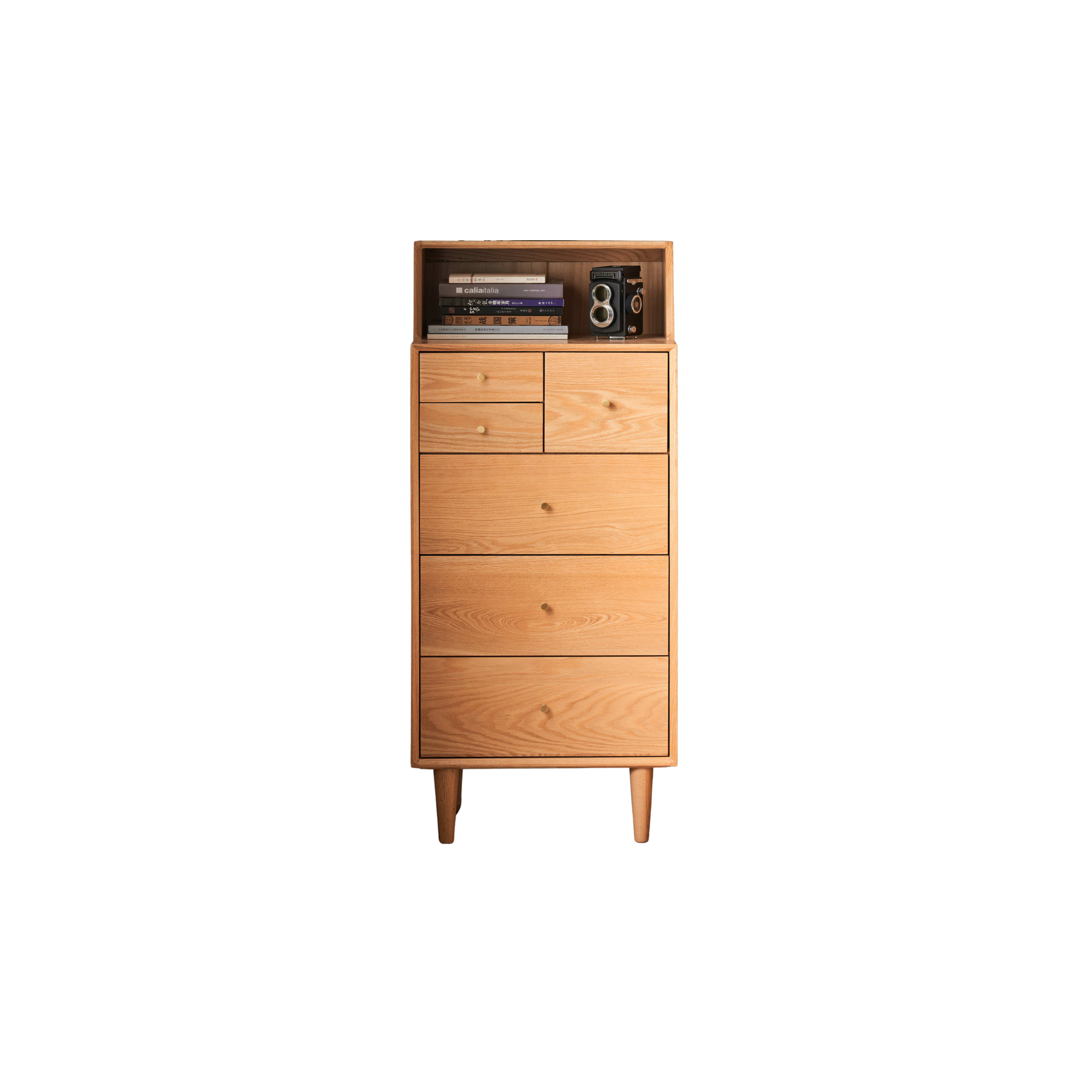 Solidwood Fuji Chest of 6 Drawers, 50x40x120cm, Natural Wood