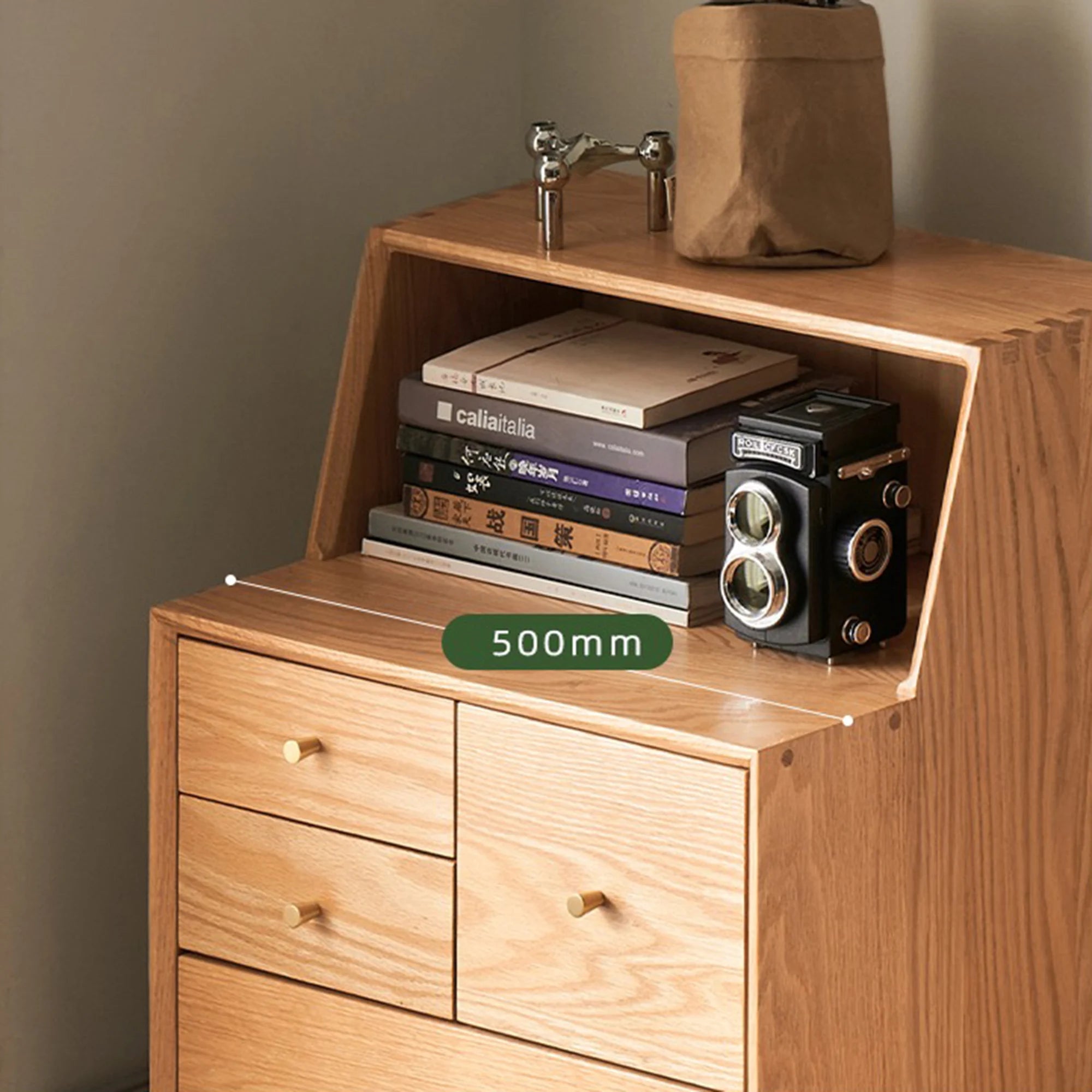 Solidwood Fuji Chest of 6 Drawers, 50x40x120cm, Natural Wood
