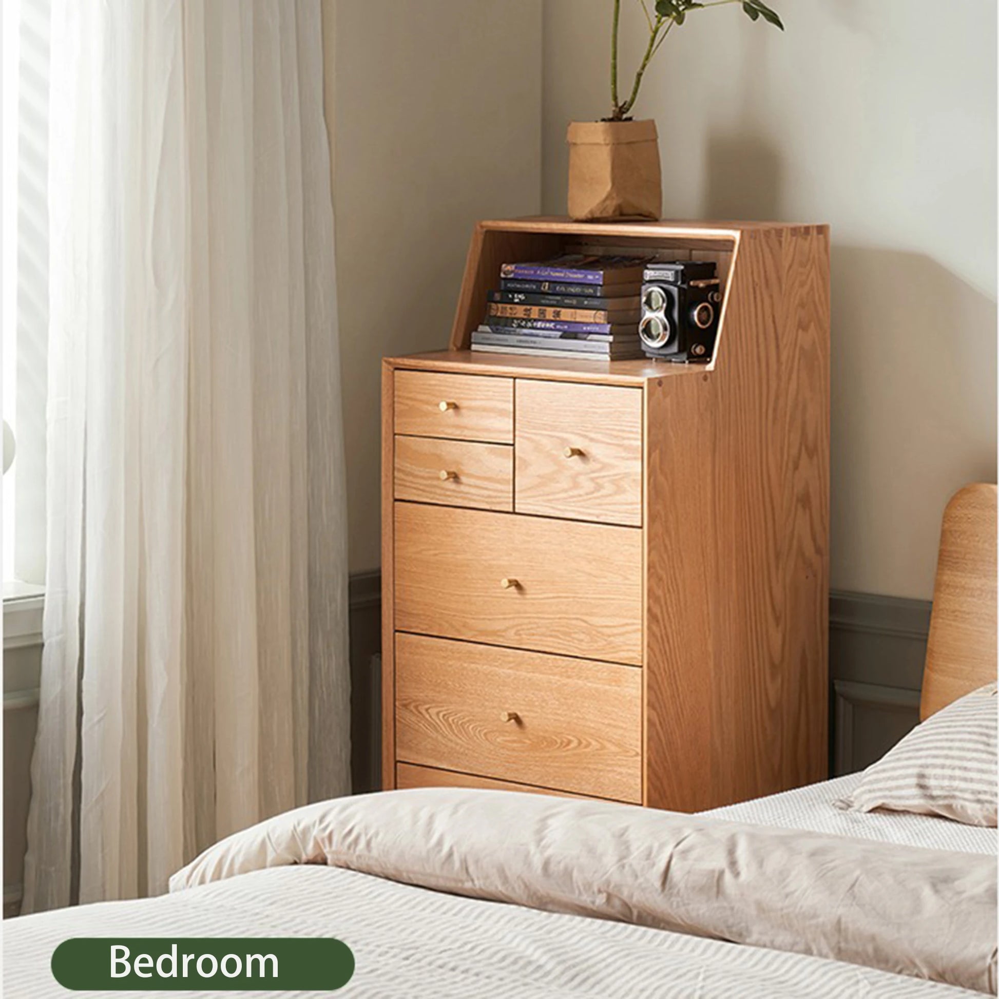 Solidwood Fuji Chest of 6 Drawers, 50x40x120cm, Natural Wood
