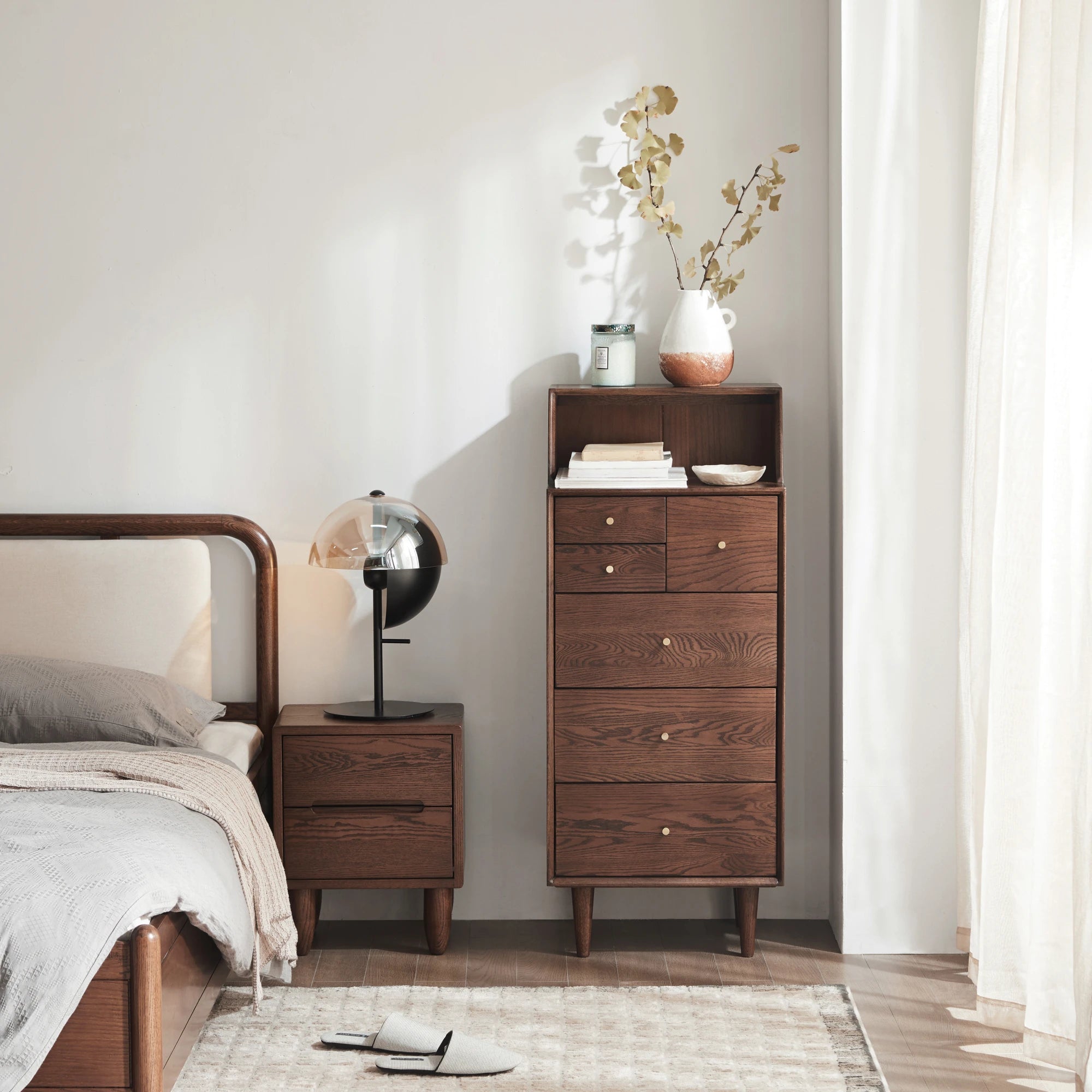 Solidwood Fuji Chest of 6 Drawers, 50x40x120cm, Dark Wood