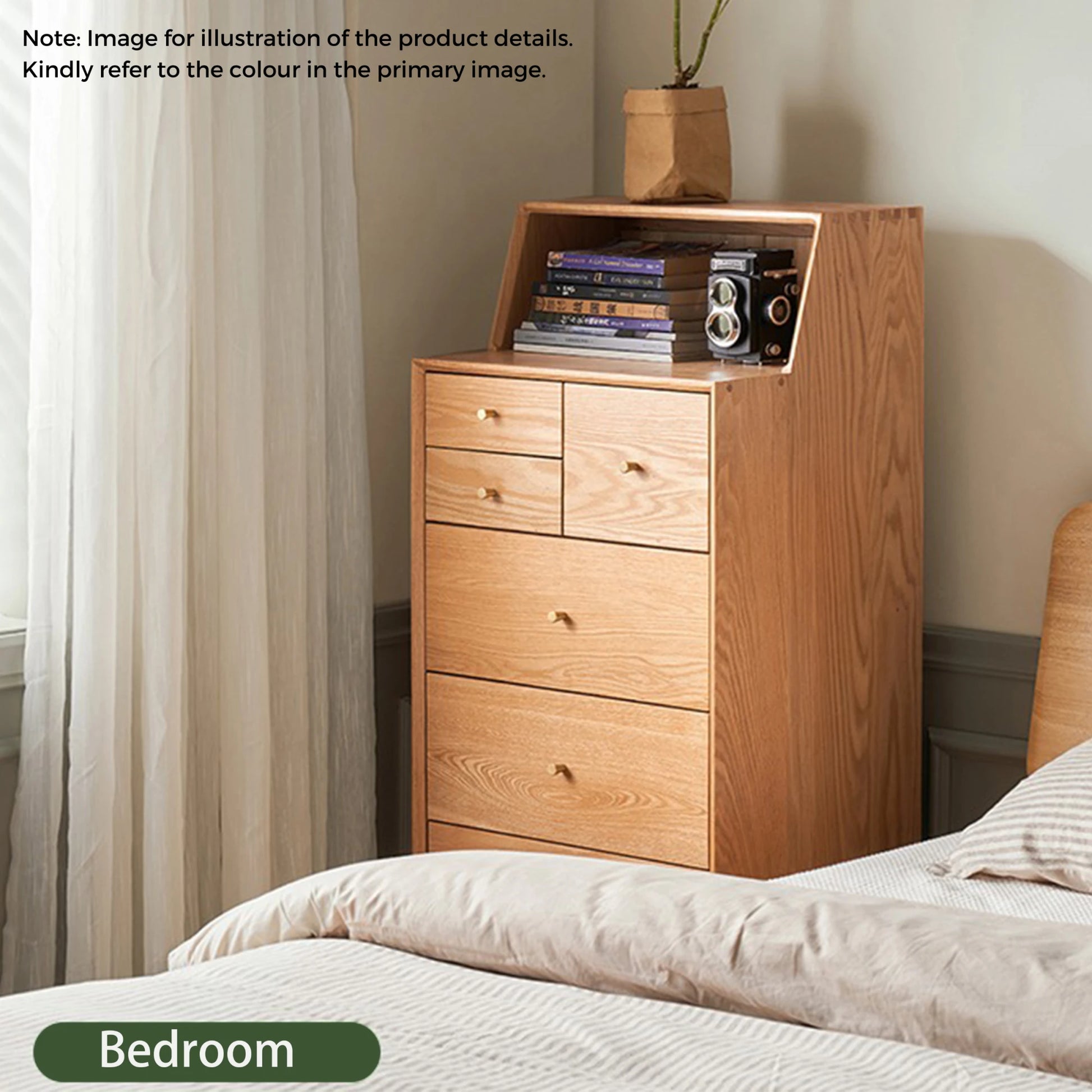 Solidwood Fuji Chest of 6 Drawers, 50x40x120cm, Dark Wood