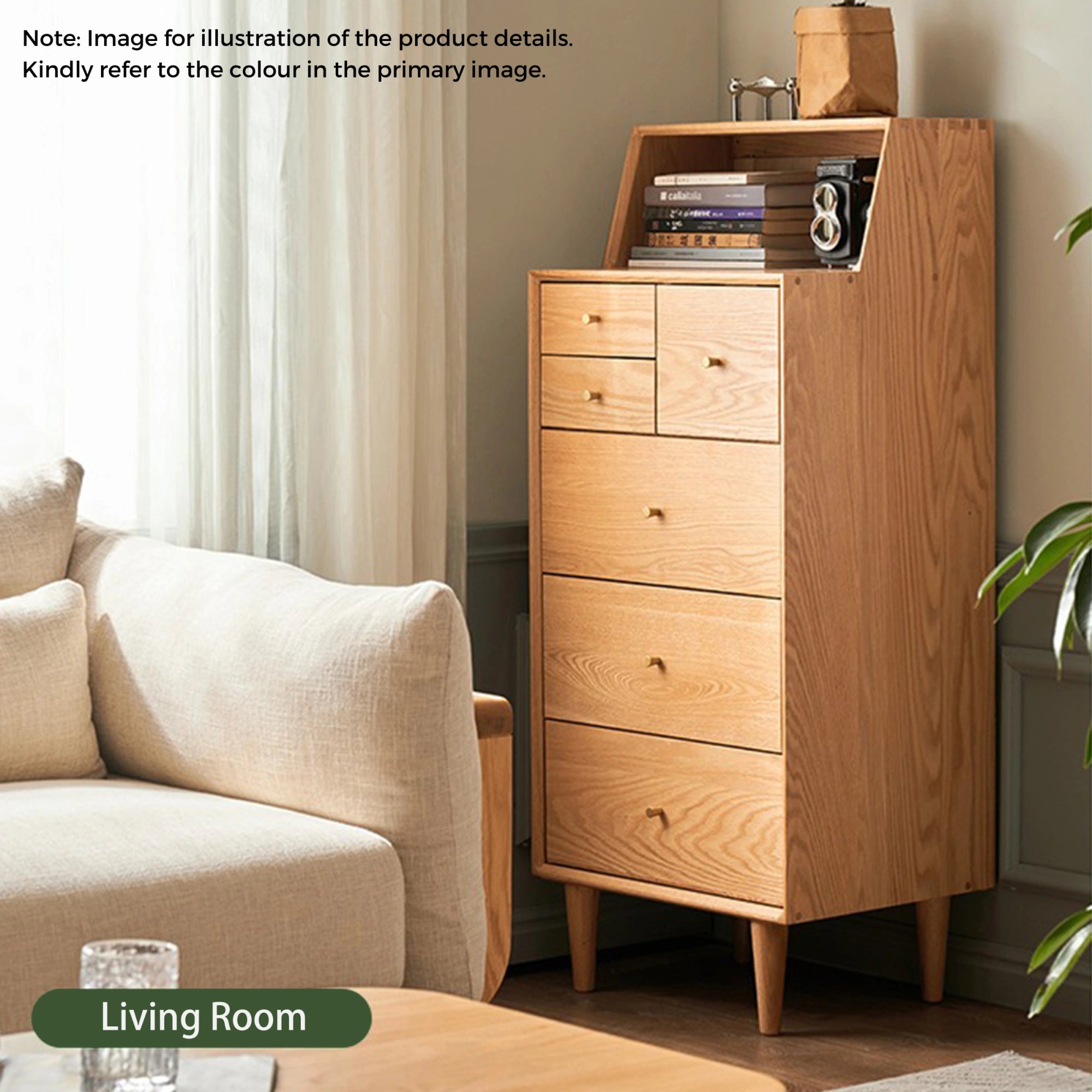 Solidwood Fuji Chest of 6 Drawers, 50x40x120cm, Dark Wood
