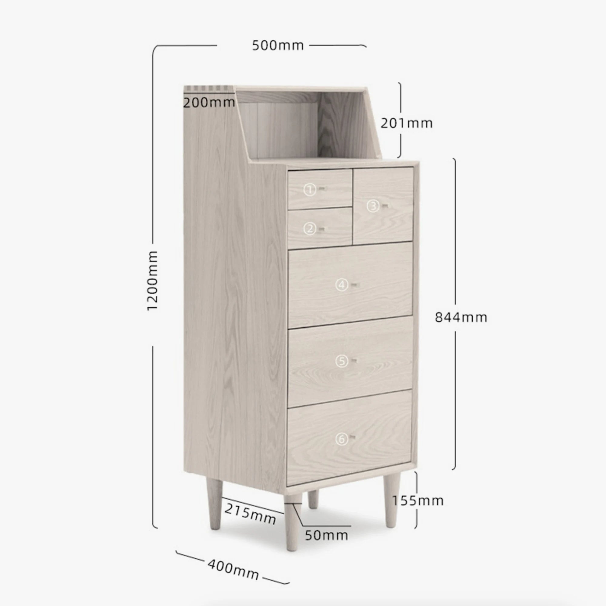 Solidwood Fuji Chest of 6 Drawers, 50x40x120cm, Dark Wood