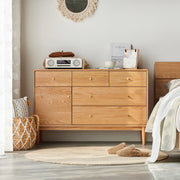 Solidwood Fuji Chest of 6 Drawers, 112x38x74cm, Natural Wood