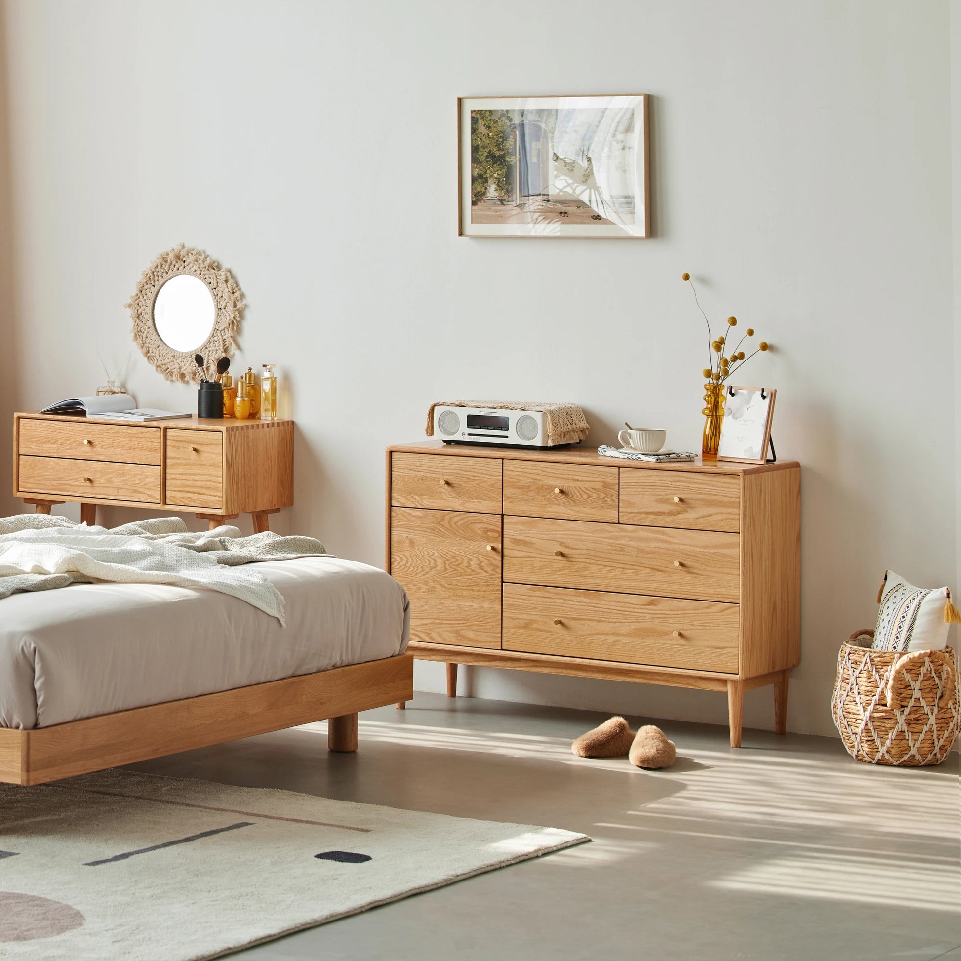Solidwood Fuji Chest of 6 Drawers, 112x38x74cm, Natural Wood