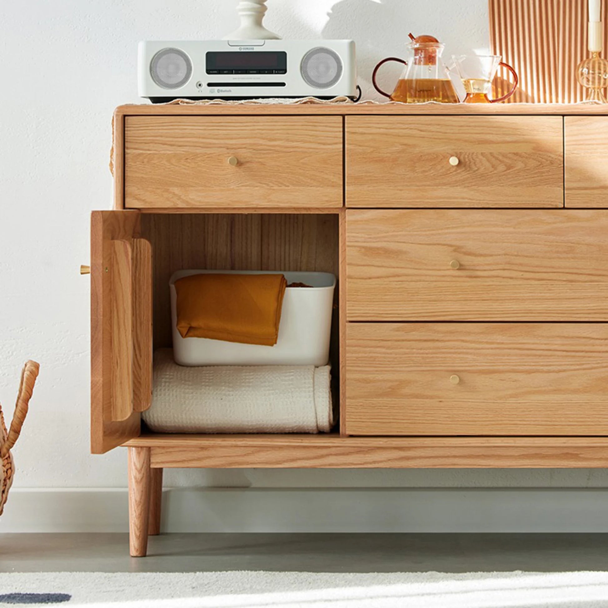 Solidwood Fuji Chest of 6 Drawers, 112x38x74cm, Natural Wood