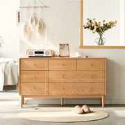 Solidwood Fuji Chest of 7 Drawers, 130x38x74cm, Natural Wood