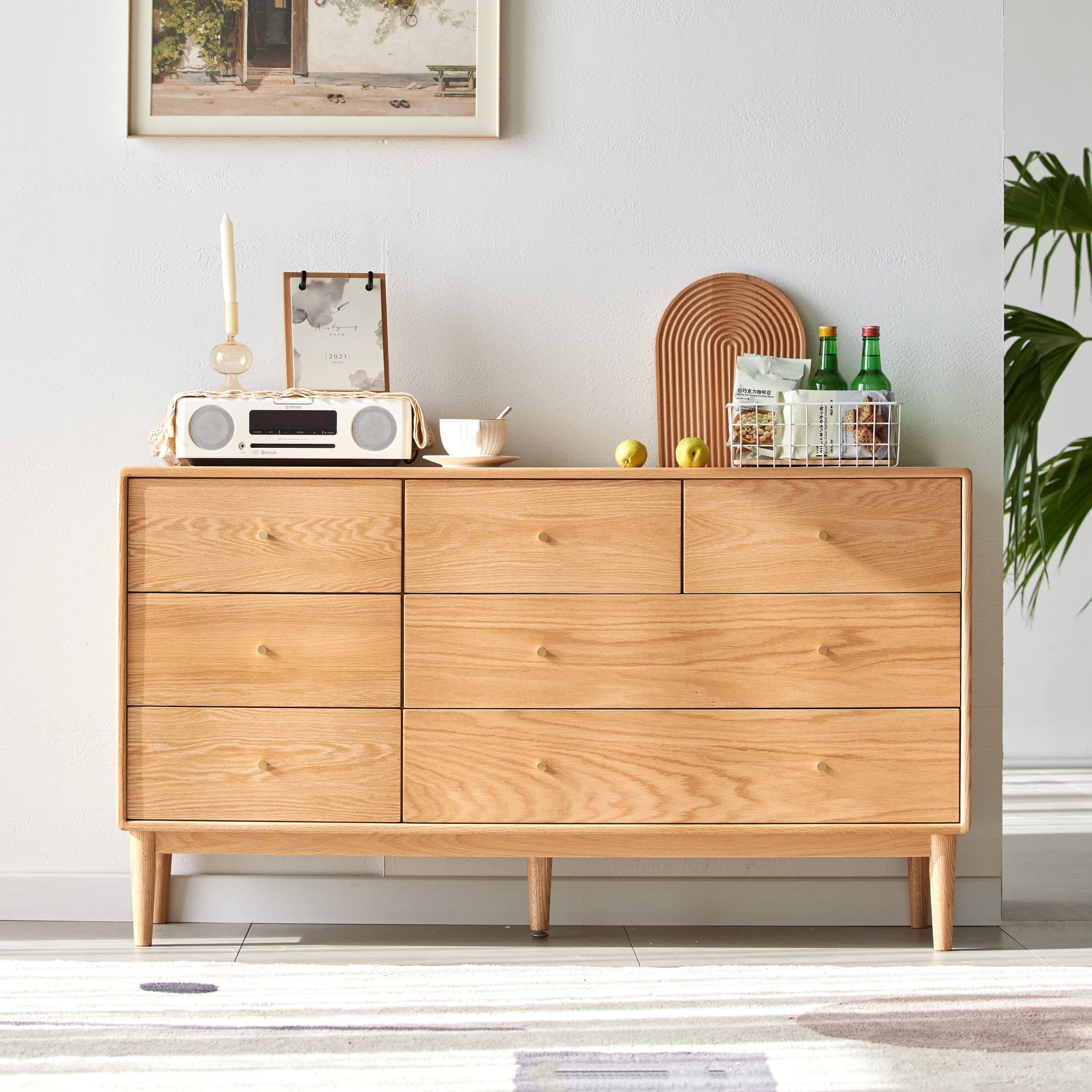 Solidwood Fuji Chest of 7 Drawers, 130x38x74cm, Natural Wood