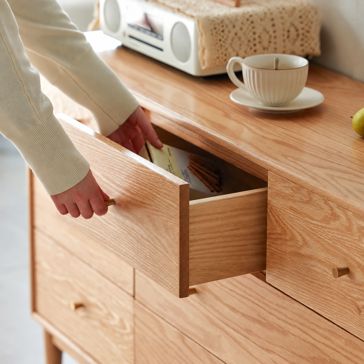 Solidwood Fuji Chest of 7 Drawers, 130x38x74cm, Natural Wood