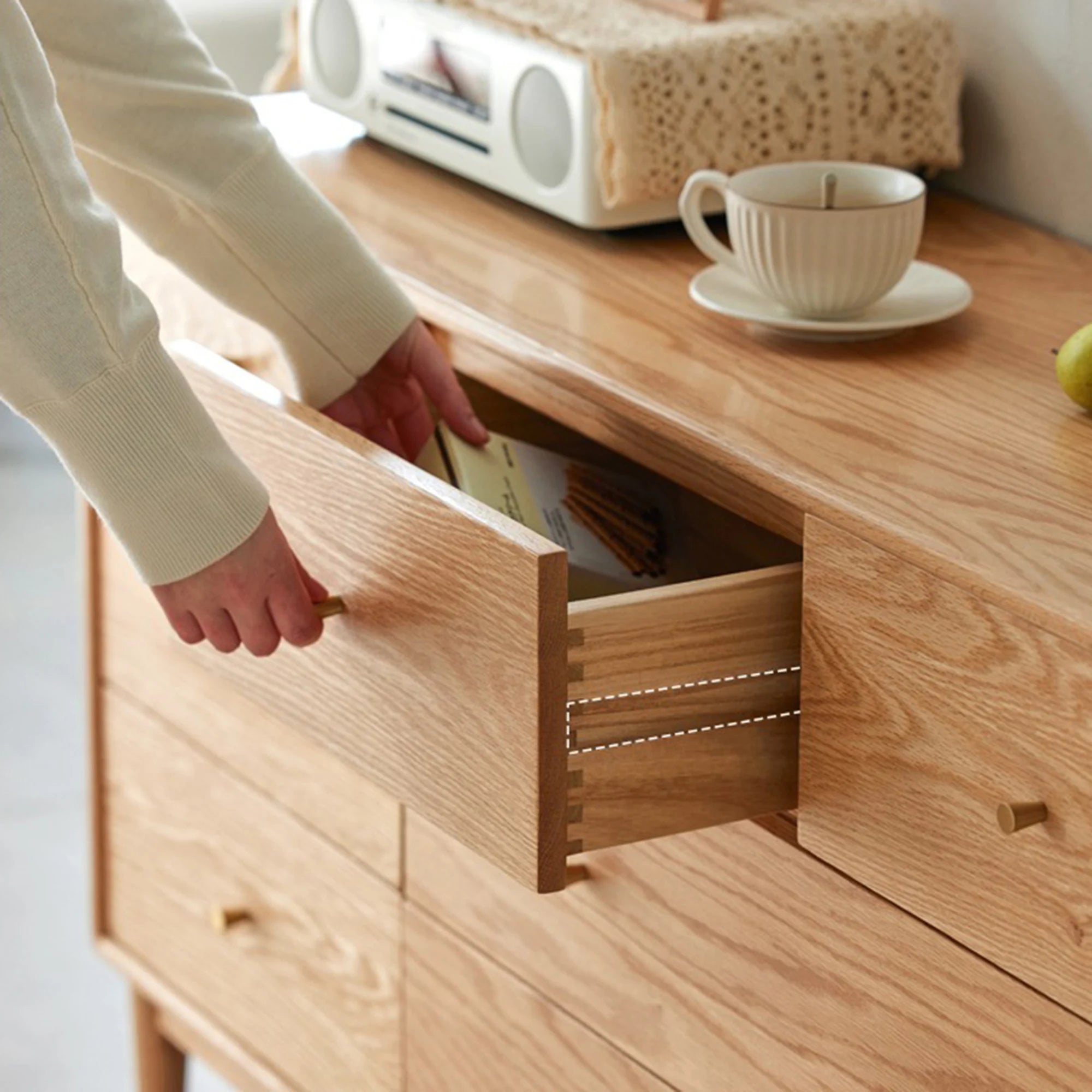Solidwood Fuji Chest of 7 Drawers, 130x38x74cm, Natural Wood