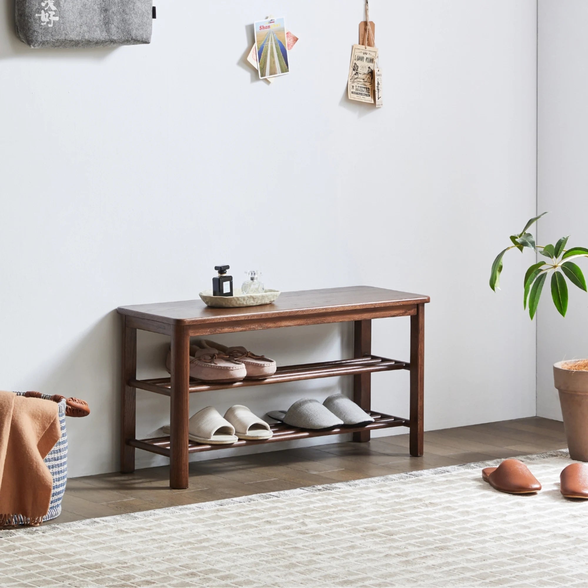 Solidwood Fuji Shoe Bench, 80x30x42cm, Dark Wood