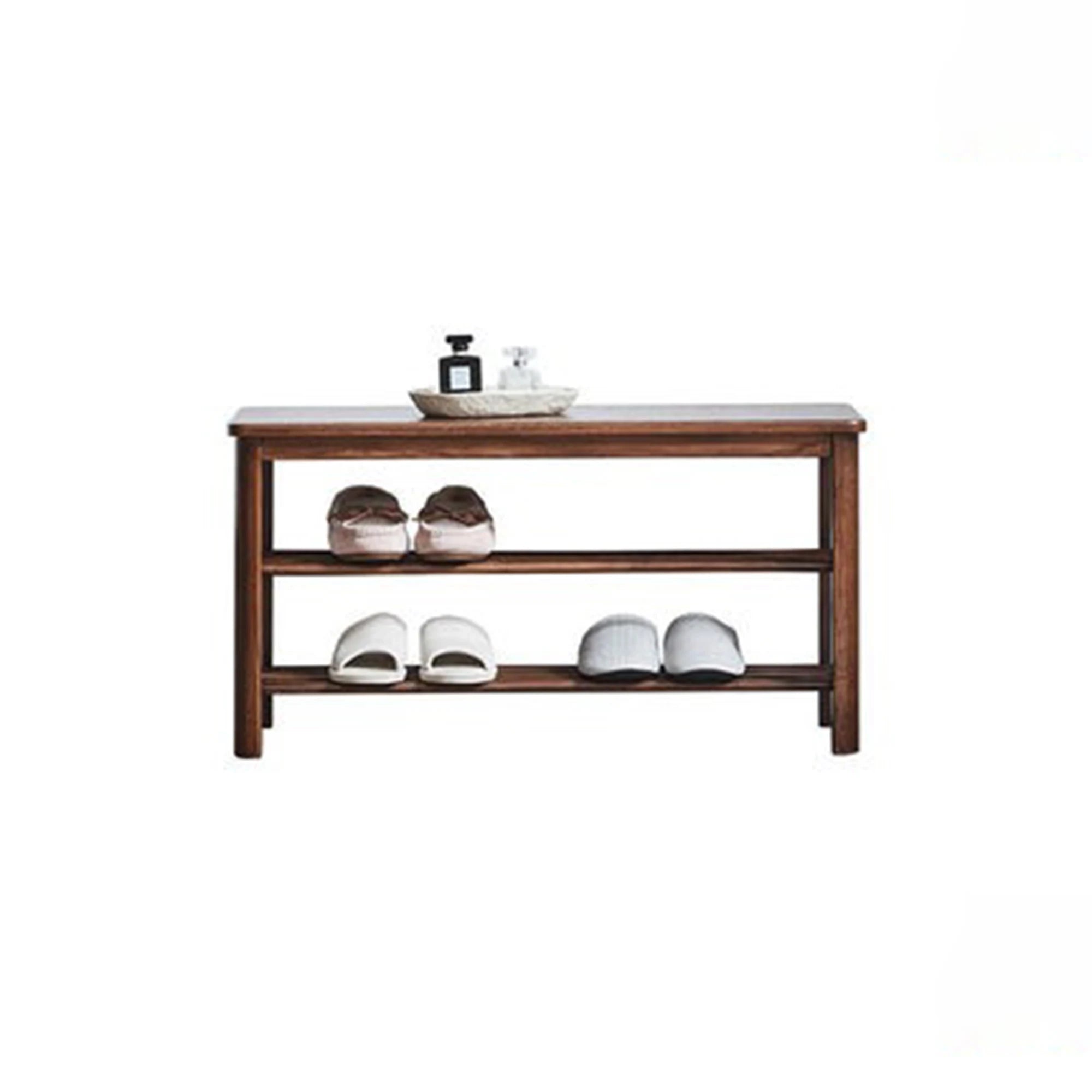Solidwood Fuji Shoe Bench, 80x30x42cm, Dark Wood