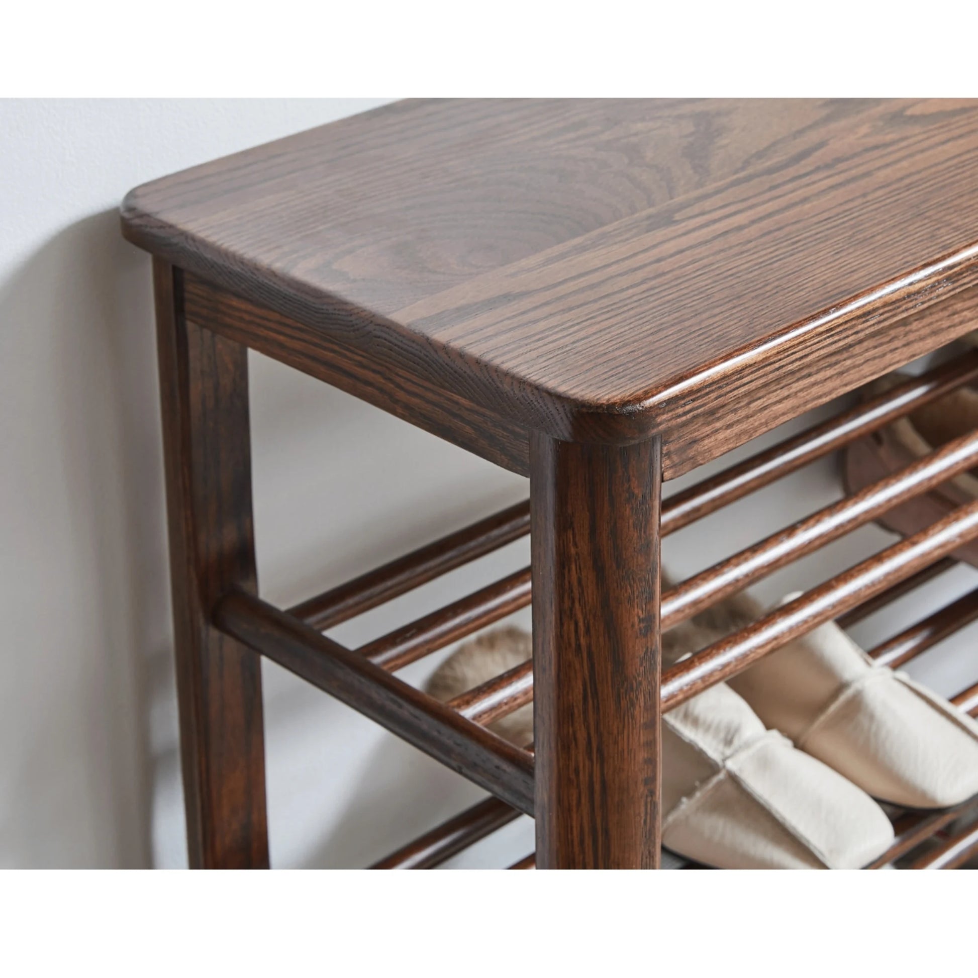 Solidwood Fuji Shoe Bench, 80x30x42cm, Dark Wood