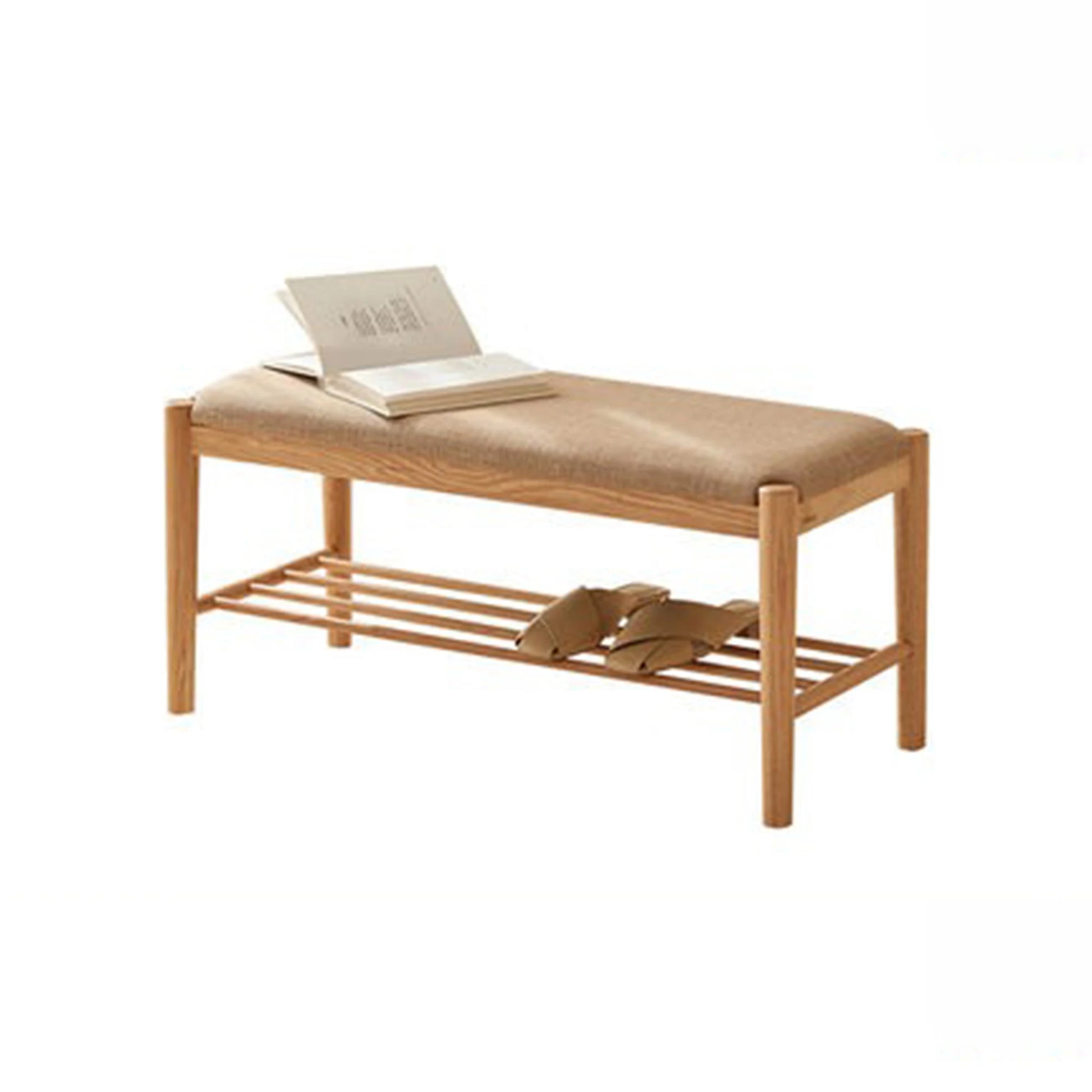 Solidwood Fuji Shoe Bench with cushion, 80x35x42cm, Natural Wood