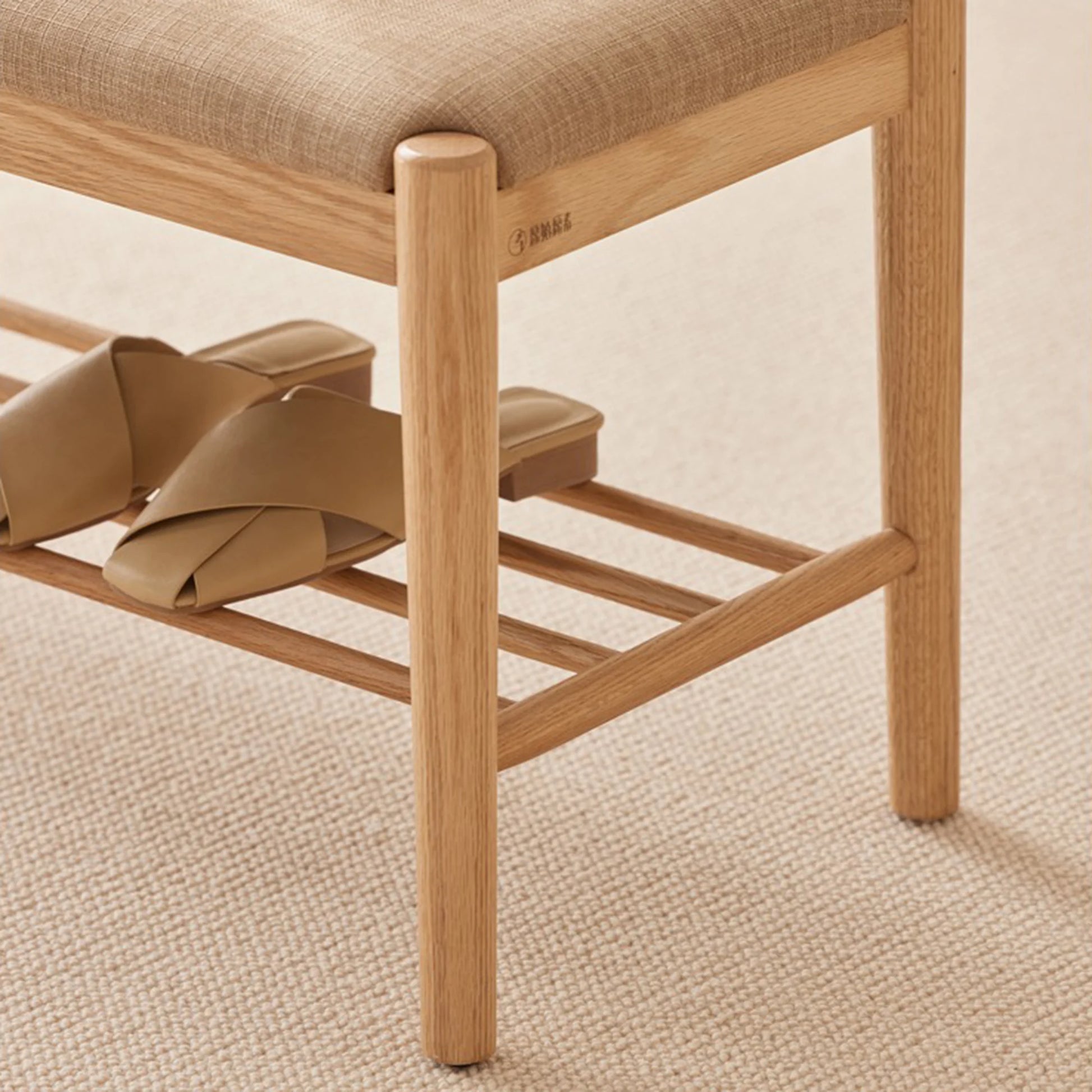 Solidwood Fuji Shoe Bench with cushion, 80x35x42cm, Natural Wood