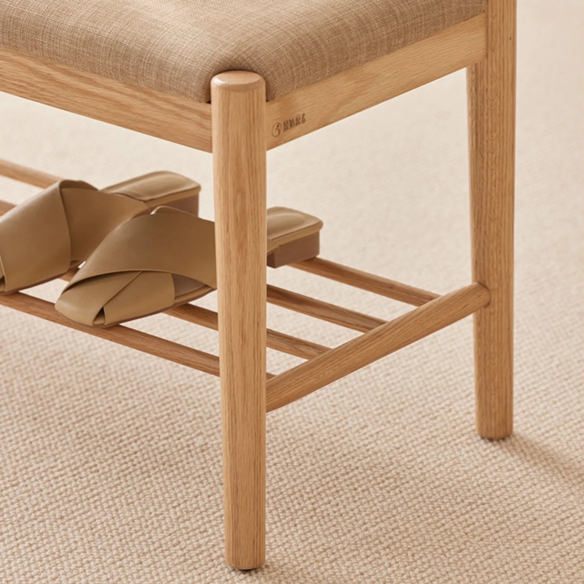 Solidwood Fuji Shoe Bench with cushion, 80x35x42cm, Natural Wood
