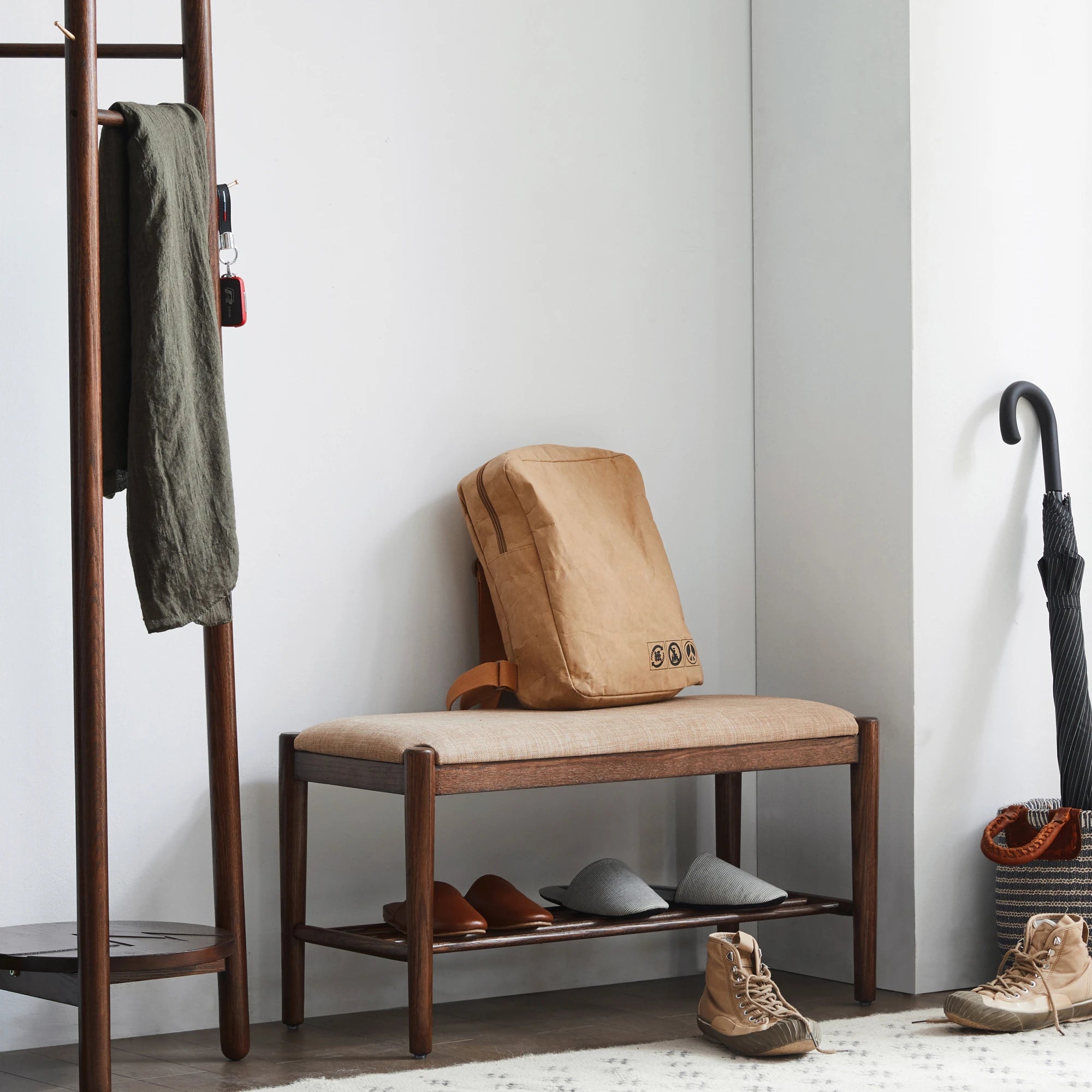 Solidwood Fuji Shoe Bench with cushion, 80x35x42cm, Dark Wood