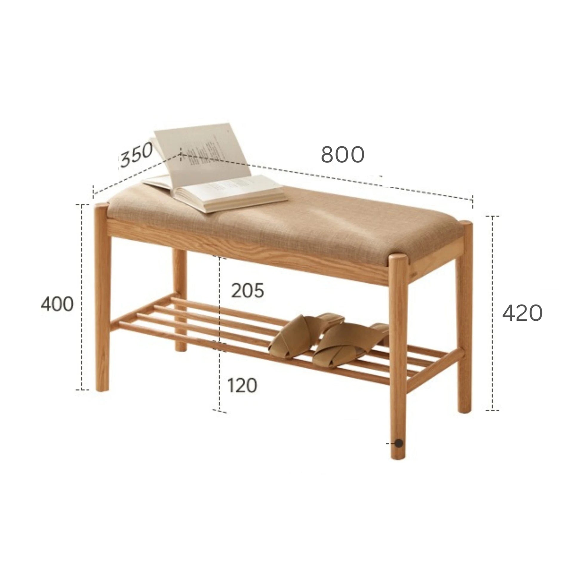 Solidwood Fuji Shoe Bench with cushion, 80x35x42cm, Dark Wood